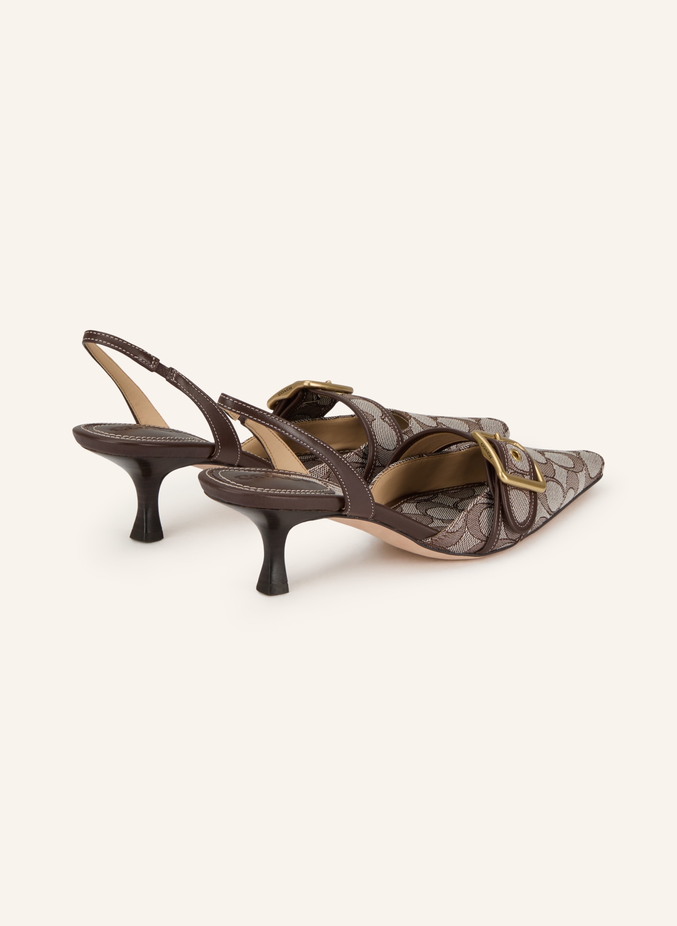 COACH MARGOT slingback pumps: LIGHT GRAY / DARK BROWN