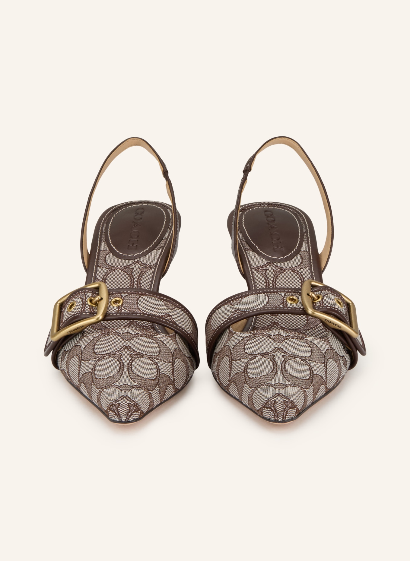 COACH MARGOT slingback pumps: LIGHT GRAY / DARK BROWN