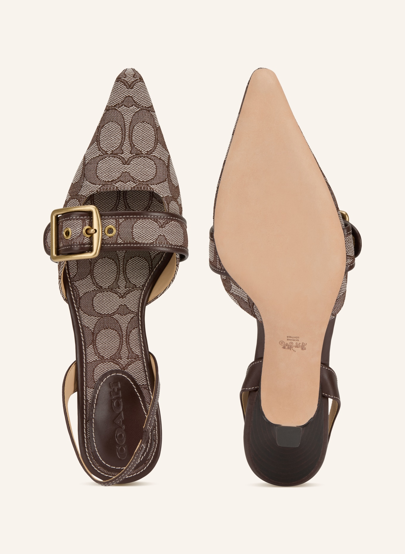 COACH MARGOT slingback pumps: LIGHT GRAY / DARK BROWN