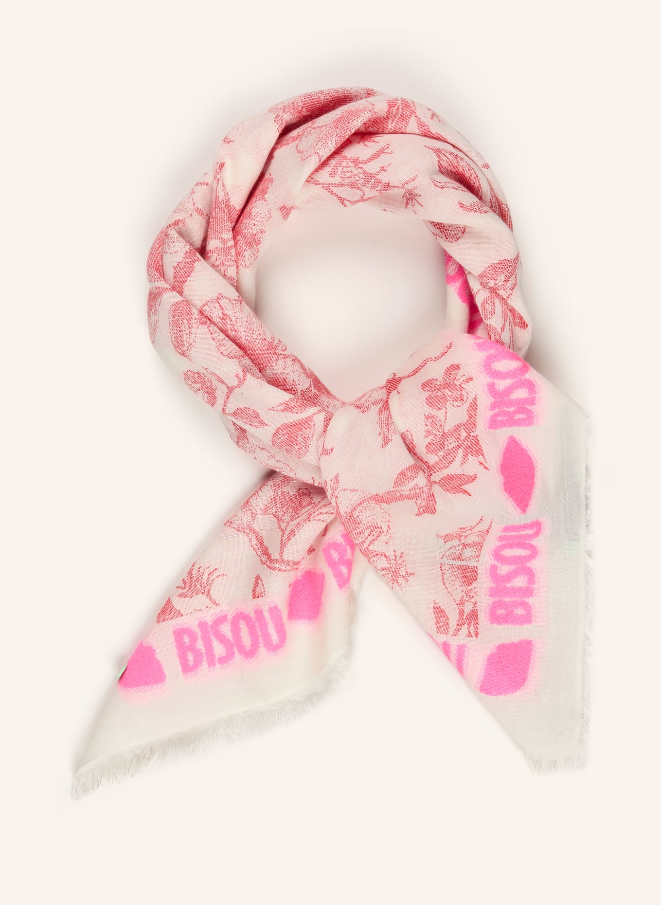 CODELLO Jacquard-Tuch: CREME / PINK / DUNKELROT