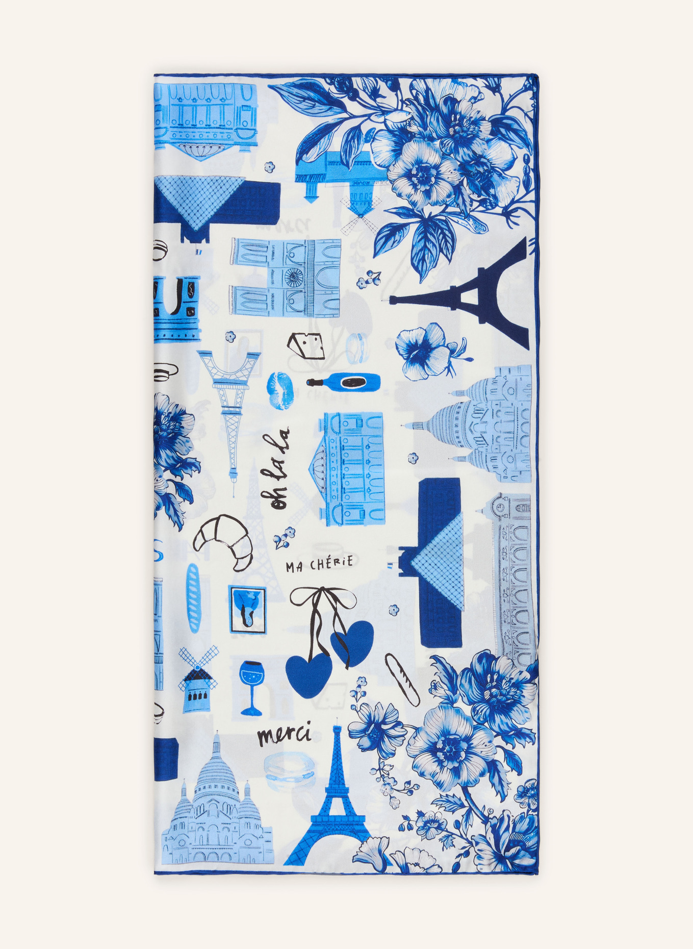 CODELLO silk scarf: BLUE / LIGHT BLUE / WHITE