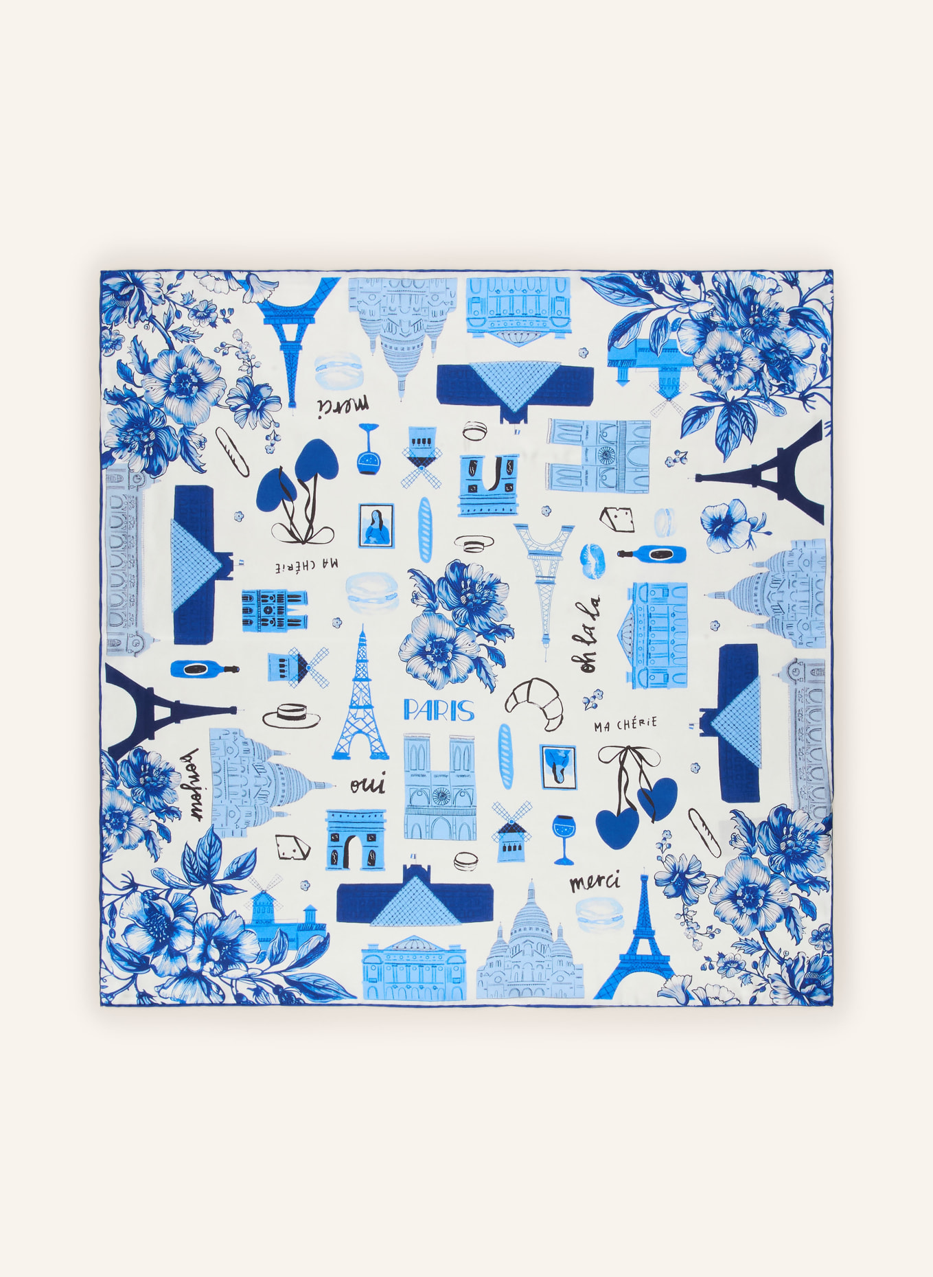 CODELLO silk scarf: BLUE / LIGHT BLUE / WHITE