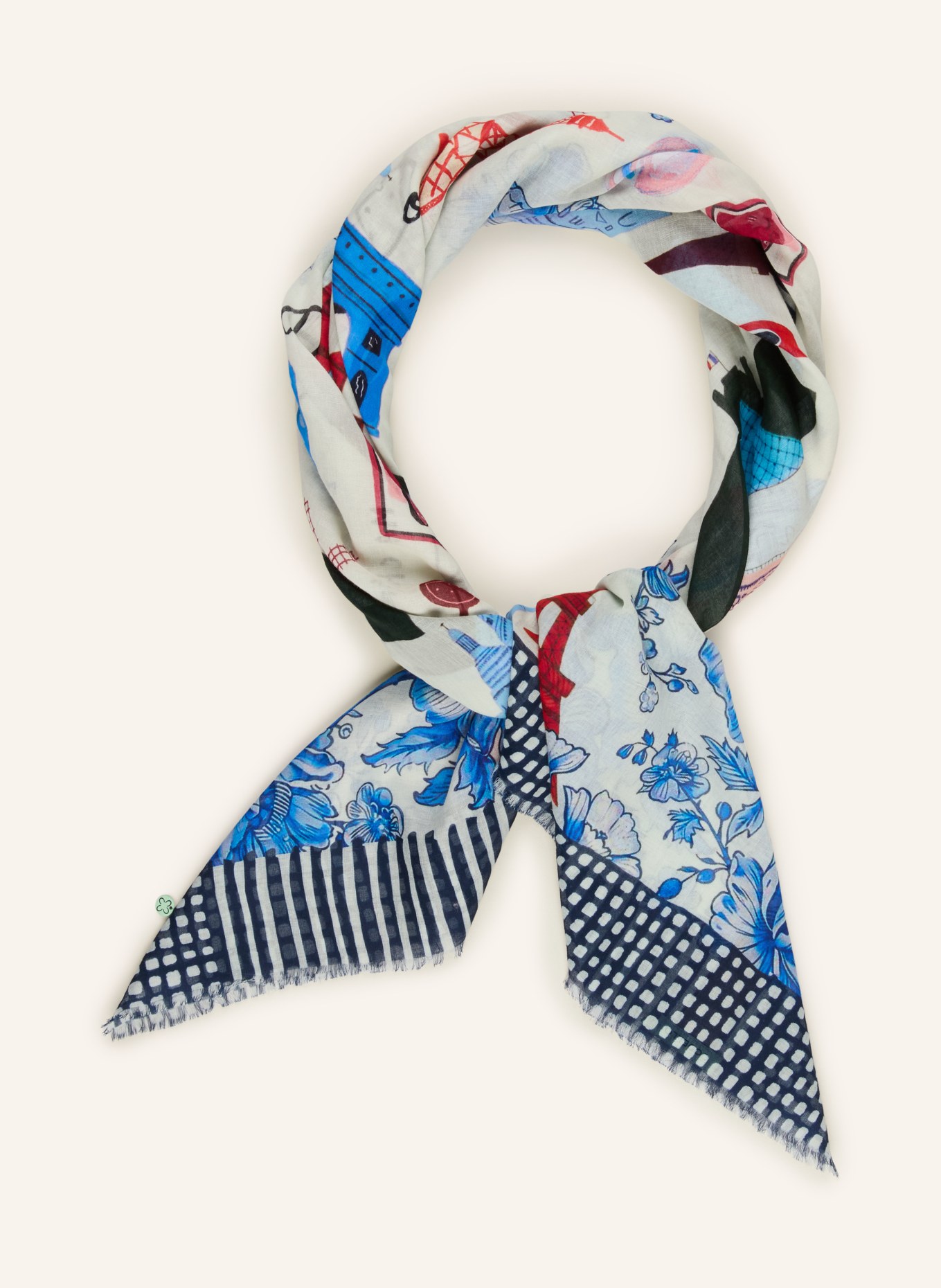 CODELLO szal: NIEBIESKI / ECRU / CIEMNOCZERWONY