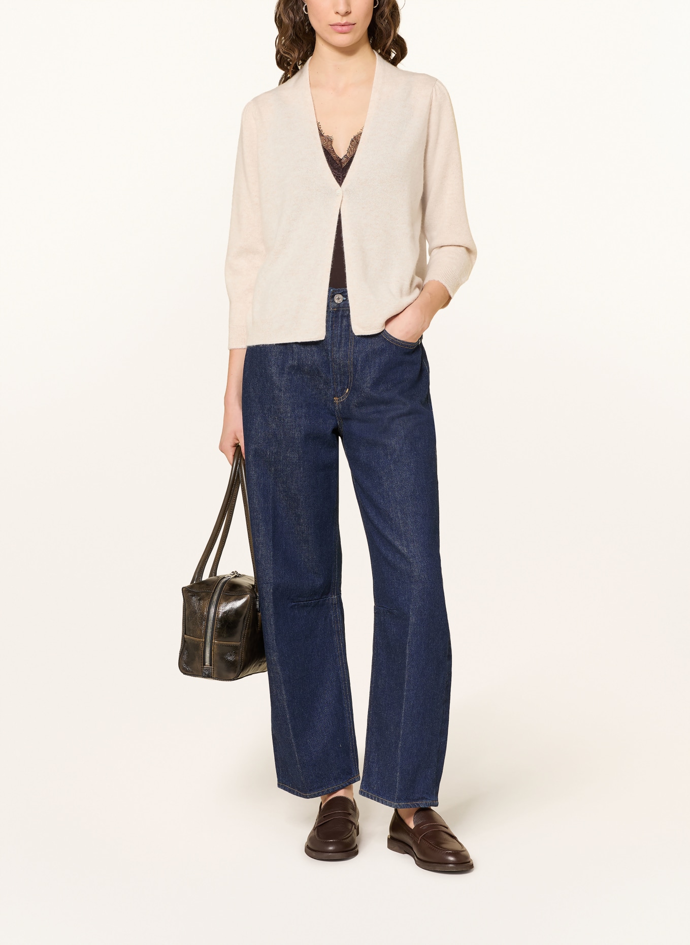 HEMISPHERE Sweter z kaszmiru z rękawami 3/4: BEŻOWY