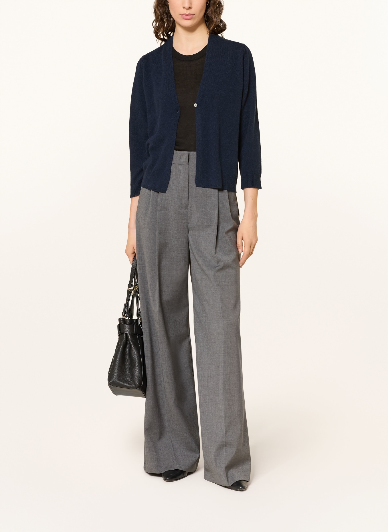 HEMISPHERE Kašmírový svetr s 3/4 rukávy: TMAVĚ MODRÁ