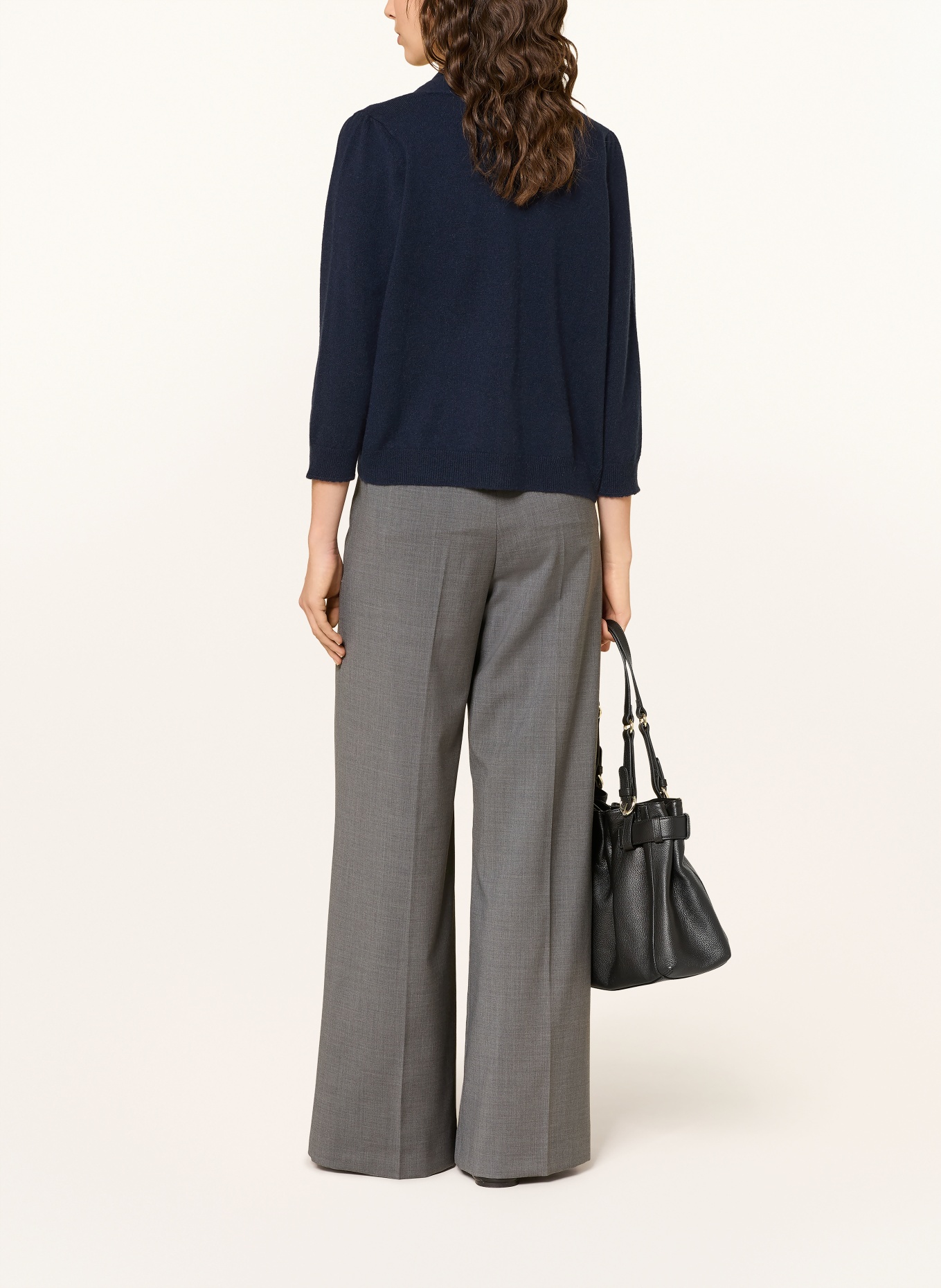 HEMISPHERE Kašmírový svetr s 3/4 rukávy: TMAVĚ MODRÁ