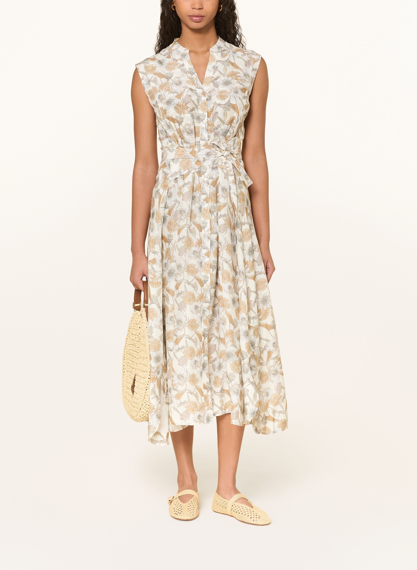 HEMISPHERE LUBIS dress with silk: CREAM / COGNAC / KHAKI