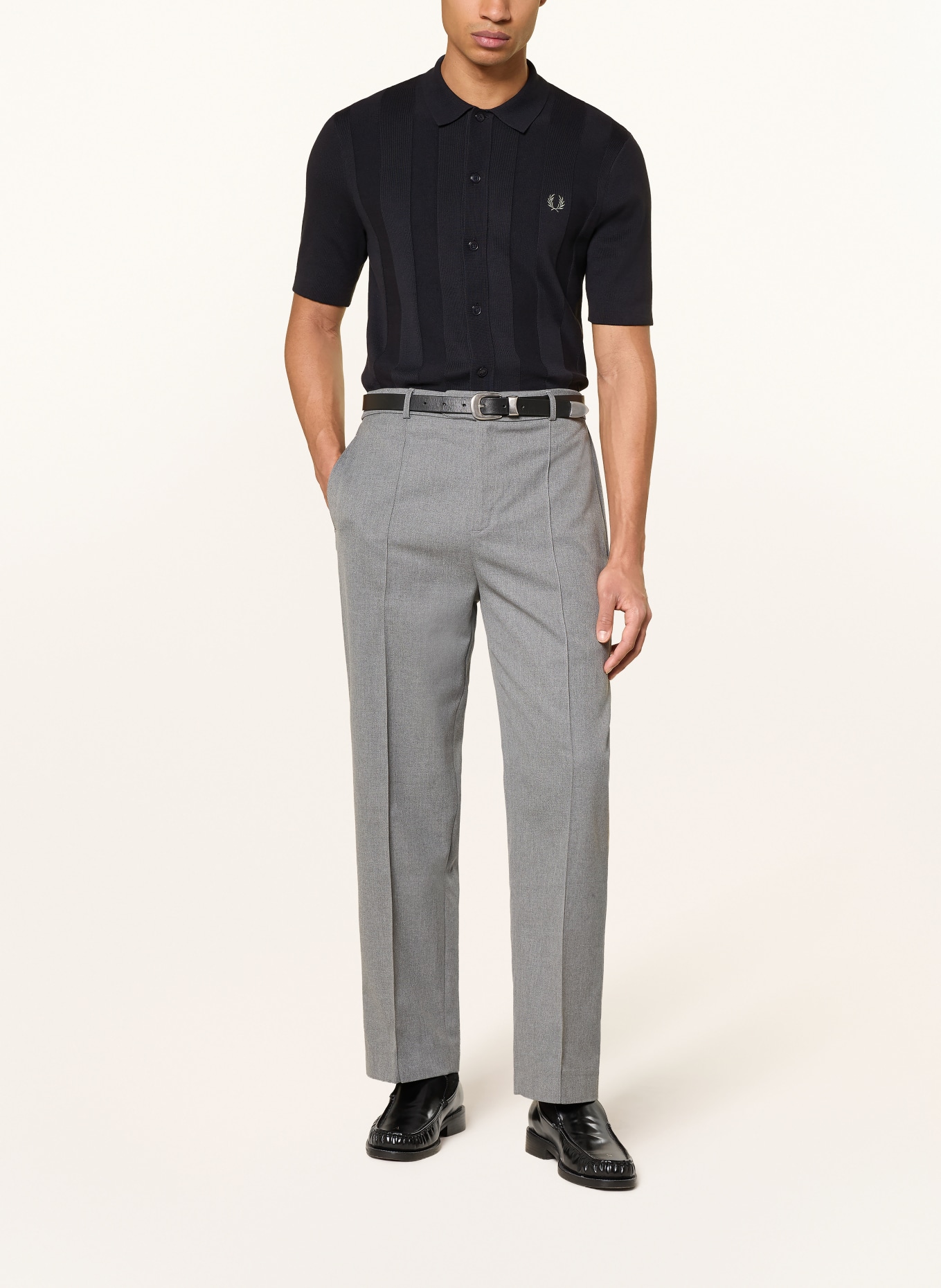 FRED PERRY Strickhemd Slim Fit: DUNKELBLAU