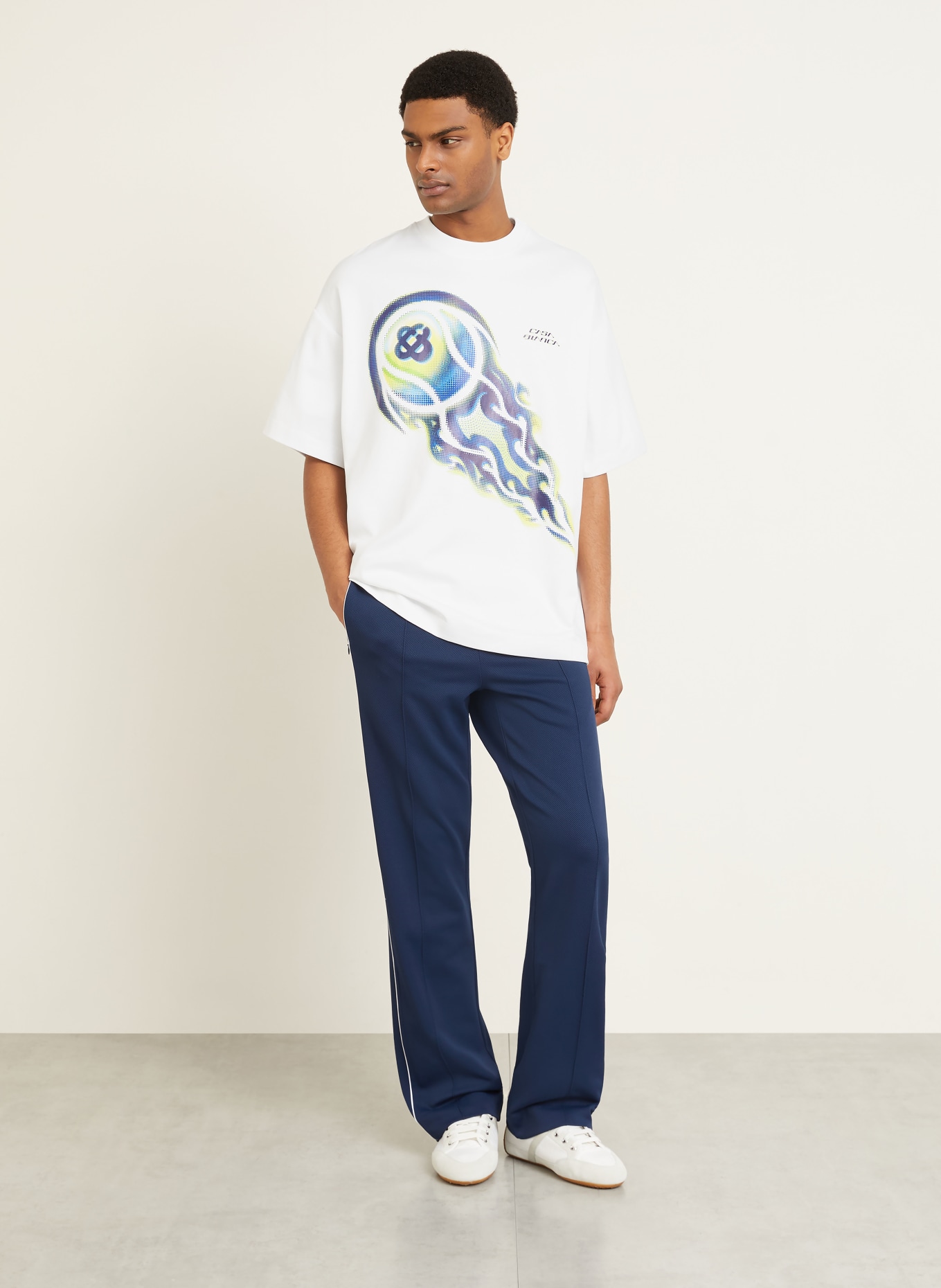 Casablanca T-Shirt FLAMING TENNIS BALL: WEISS / NEONGELB / BLAU