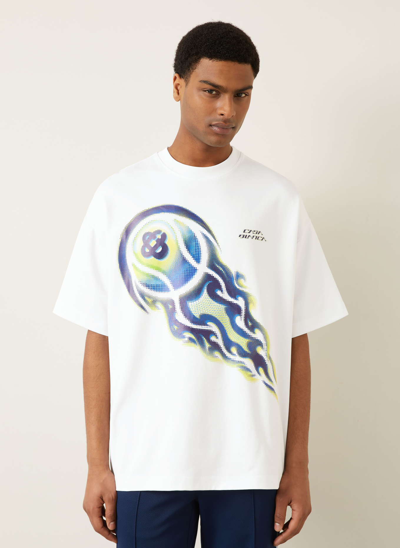 Casablanca T-Shirt FLAMING TENNIS BALL: WEISS / NEONGELB / BLAU