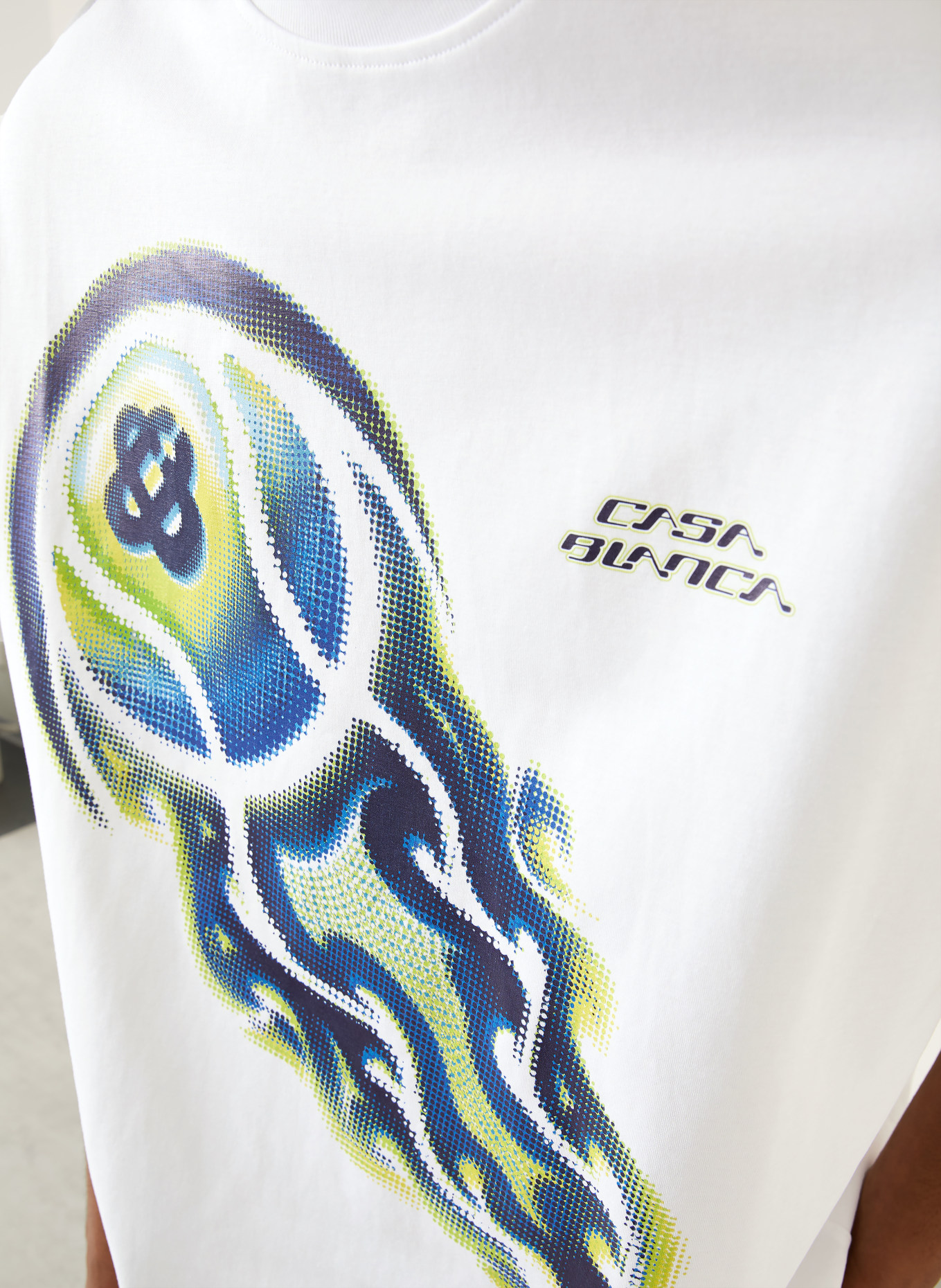 Casablanca T-Shirt FLAMING TENNIS BALL: WEISS / NEONGELB / BLAU