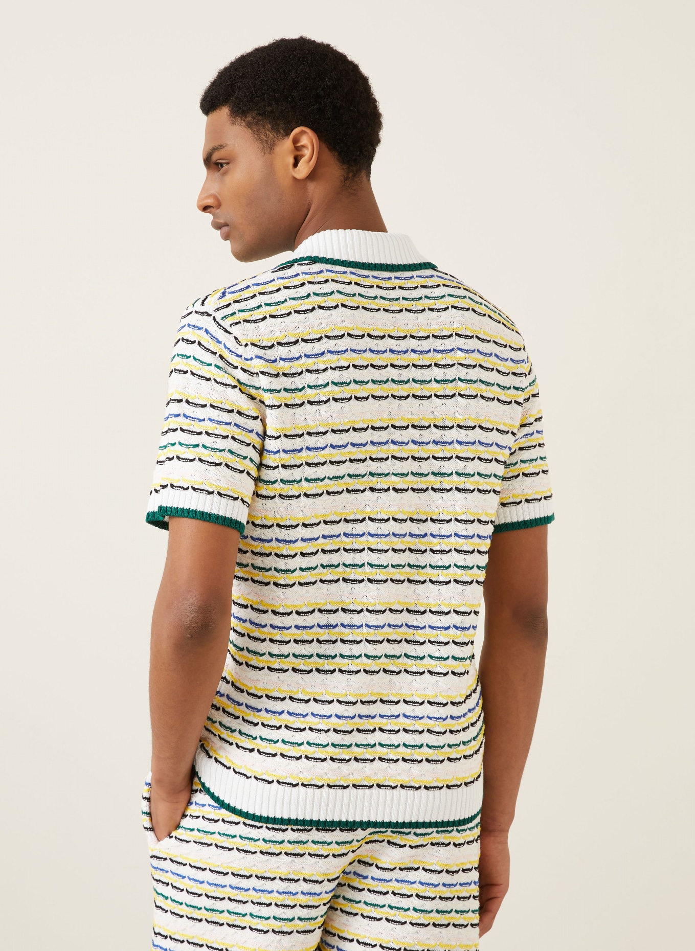 Casablanca Strick-Poloshirt: WEISS / GELB / DUNKELGRÜN