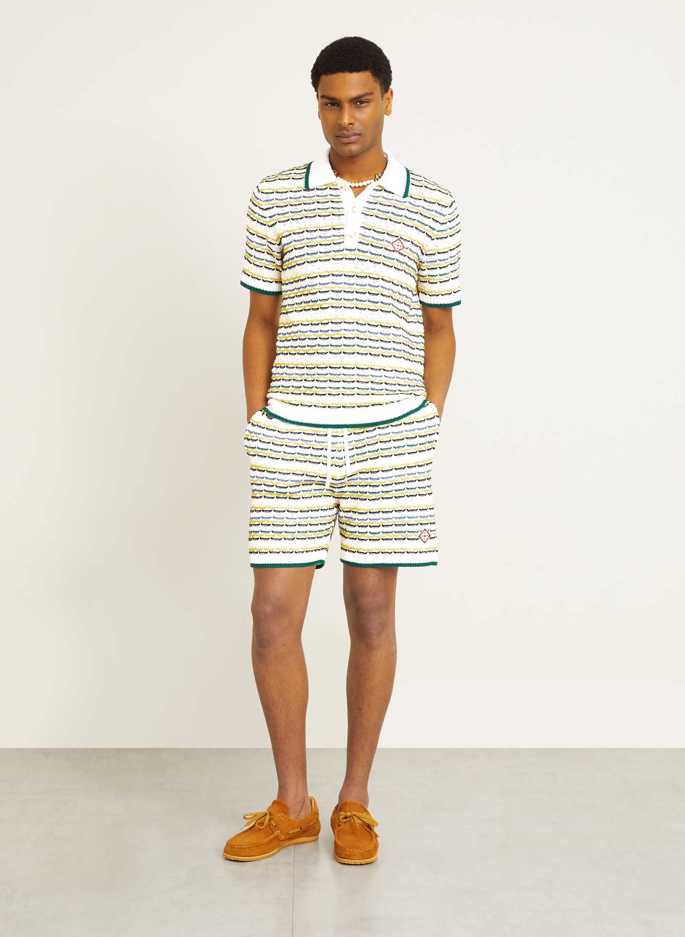 Casablanca Strickshorts: WEISS / GELB / DUNKELGRÜN