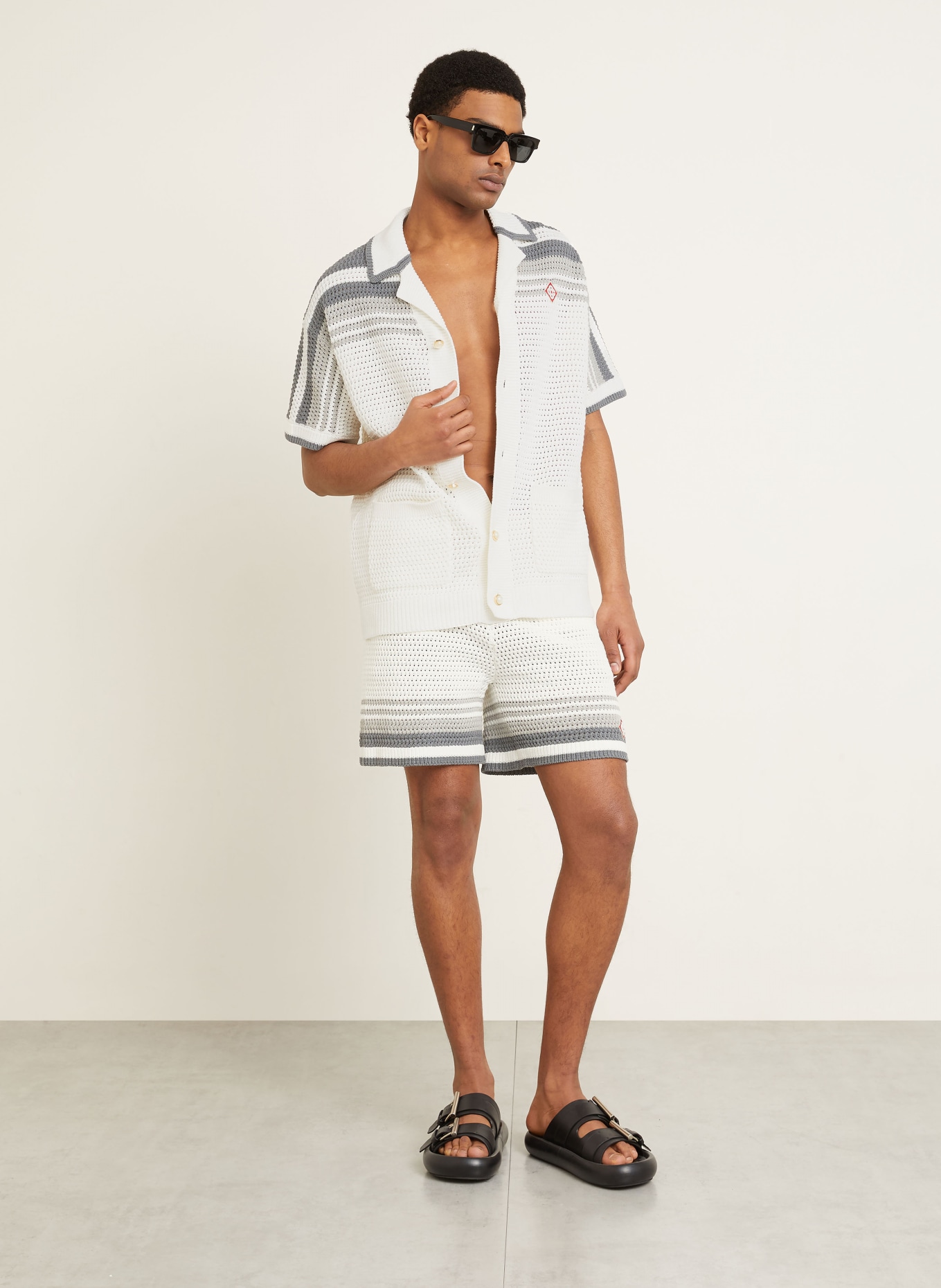 Casablanca Comfort Fit Knit Shirt: WHITE / GRAY