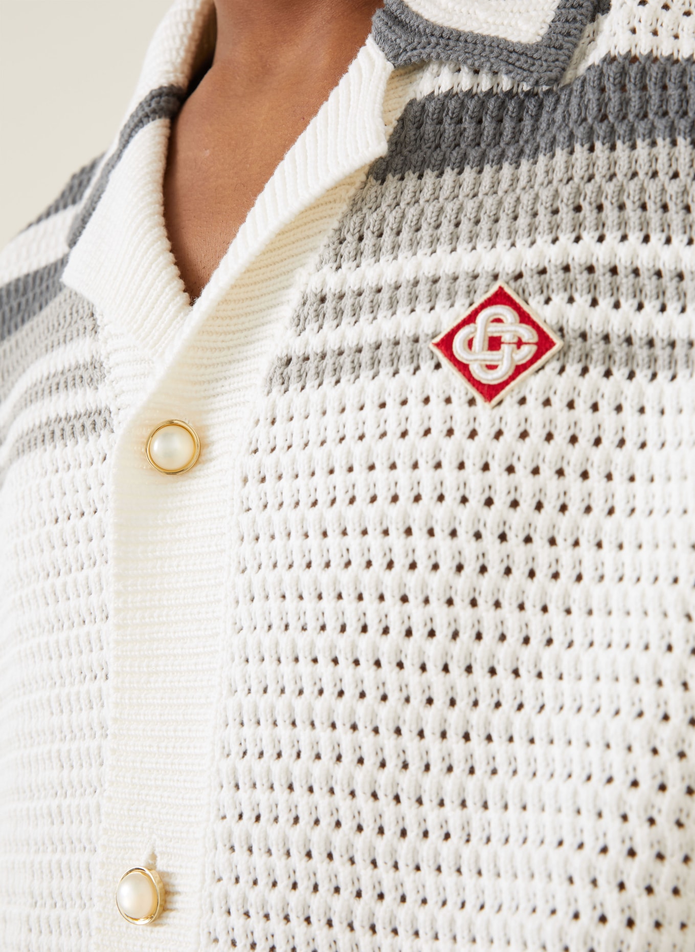 Casablanca Comfort Fit Knit Shirt: WHITE / GRAY