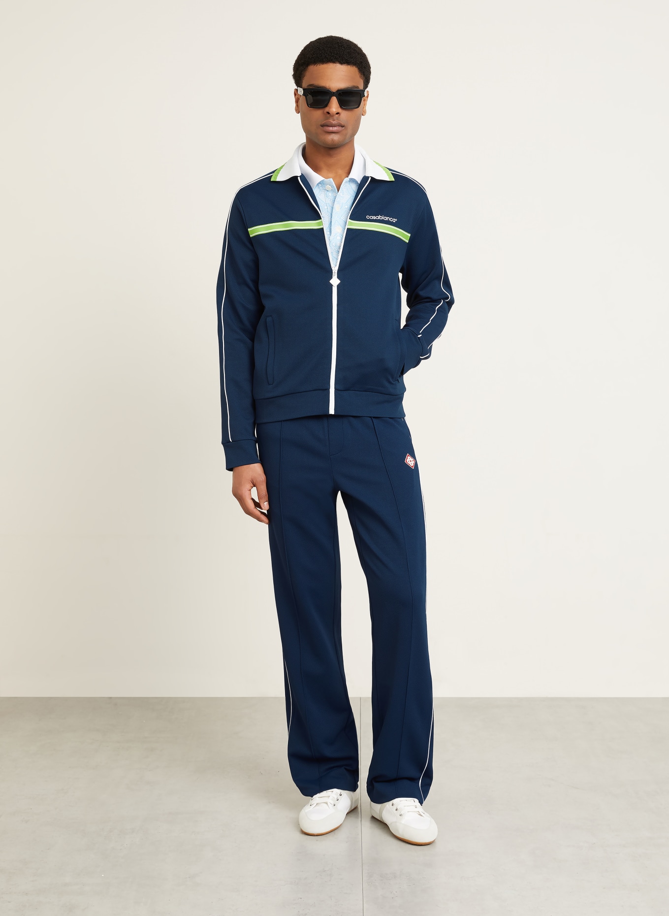 Casablanca Track Jacket aus Piqué: DUNKELBLAU / NEONGRÜN / WEISS