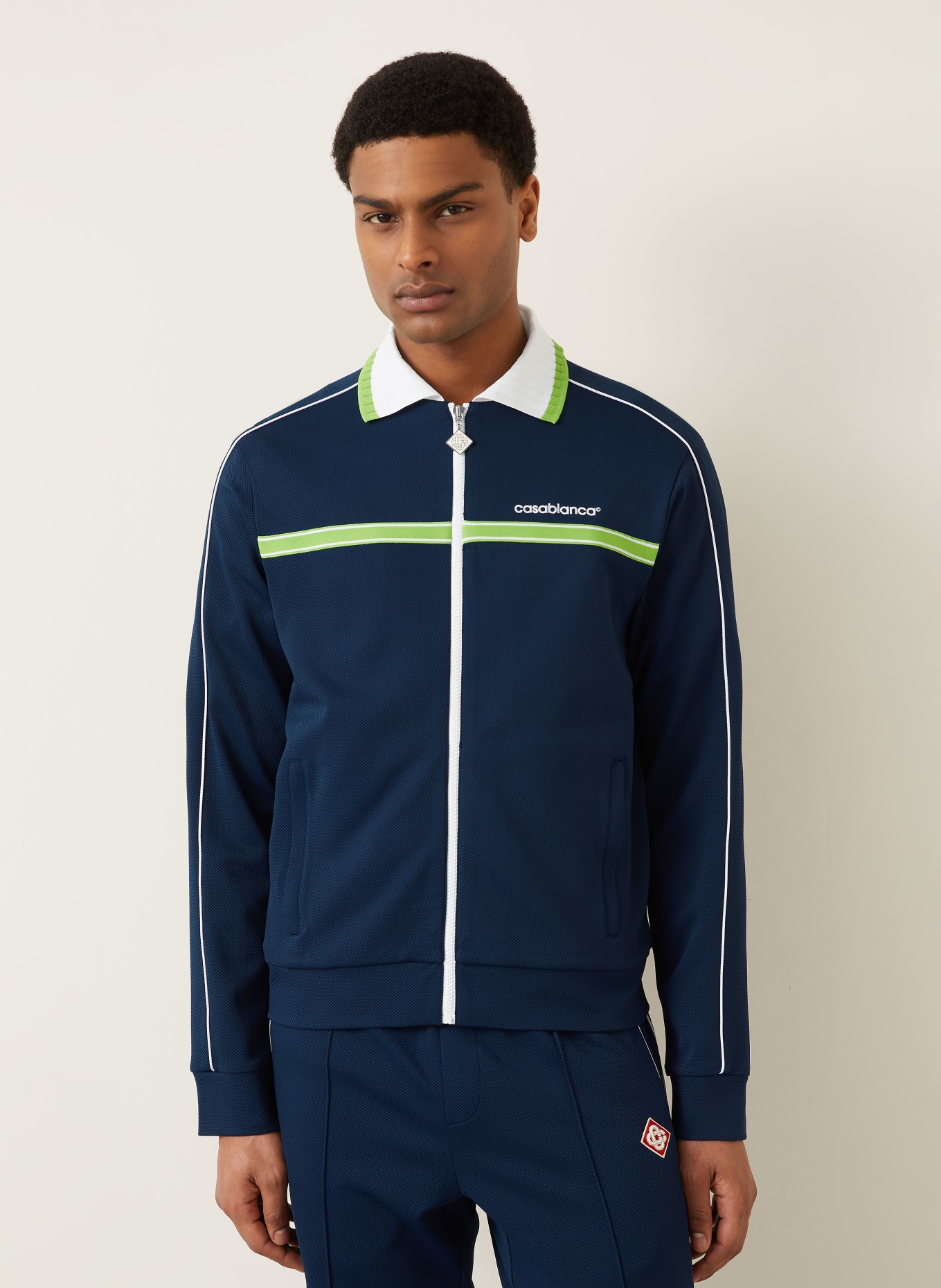 Casablanca Track Jacket aus Piqué: DUNKELBLAU / NEONGRÜN / WEISS