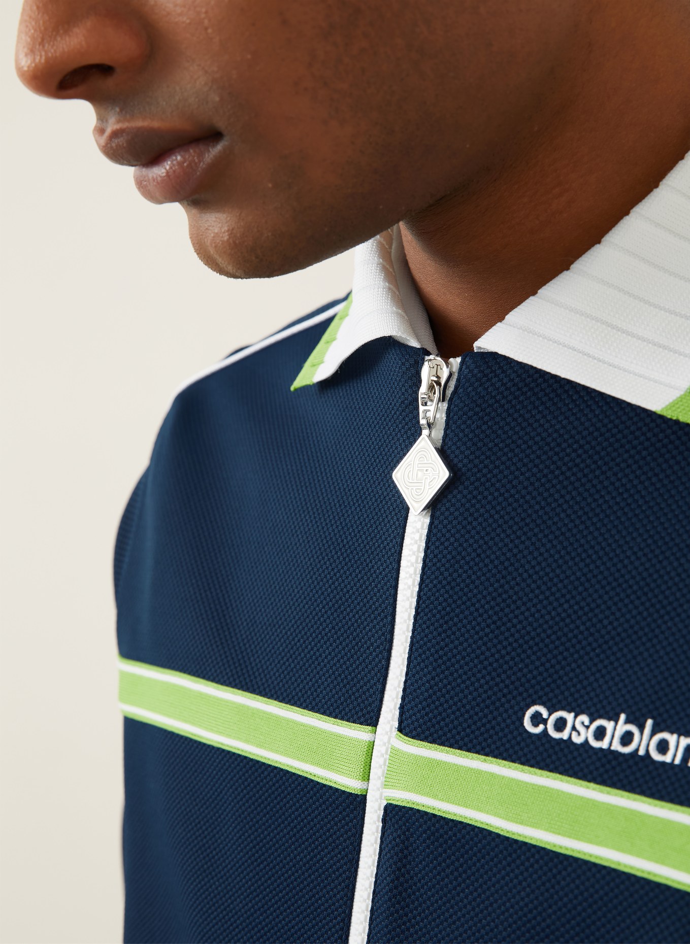 Casablanca Track Jacket aus Piqué: DUNKELBLAU / NEONGRÜN / WEISS