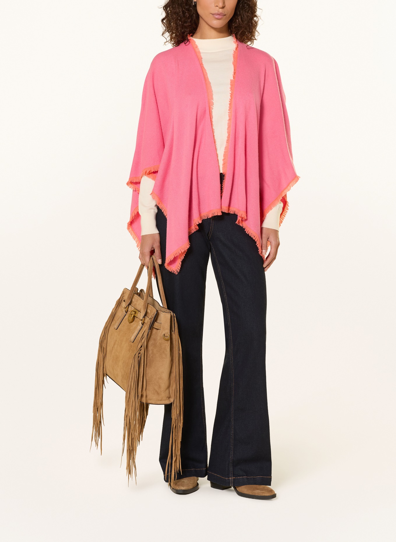 REPEAT Cashmere-Cape: PINK / ORANGE