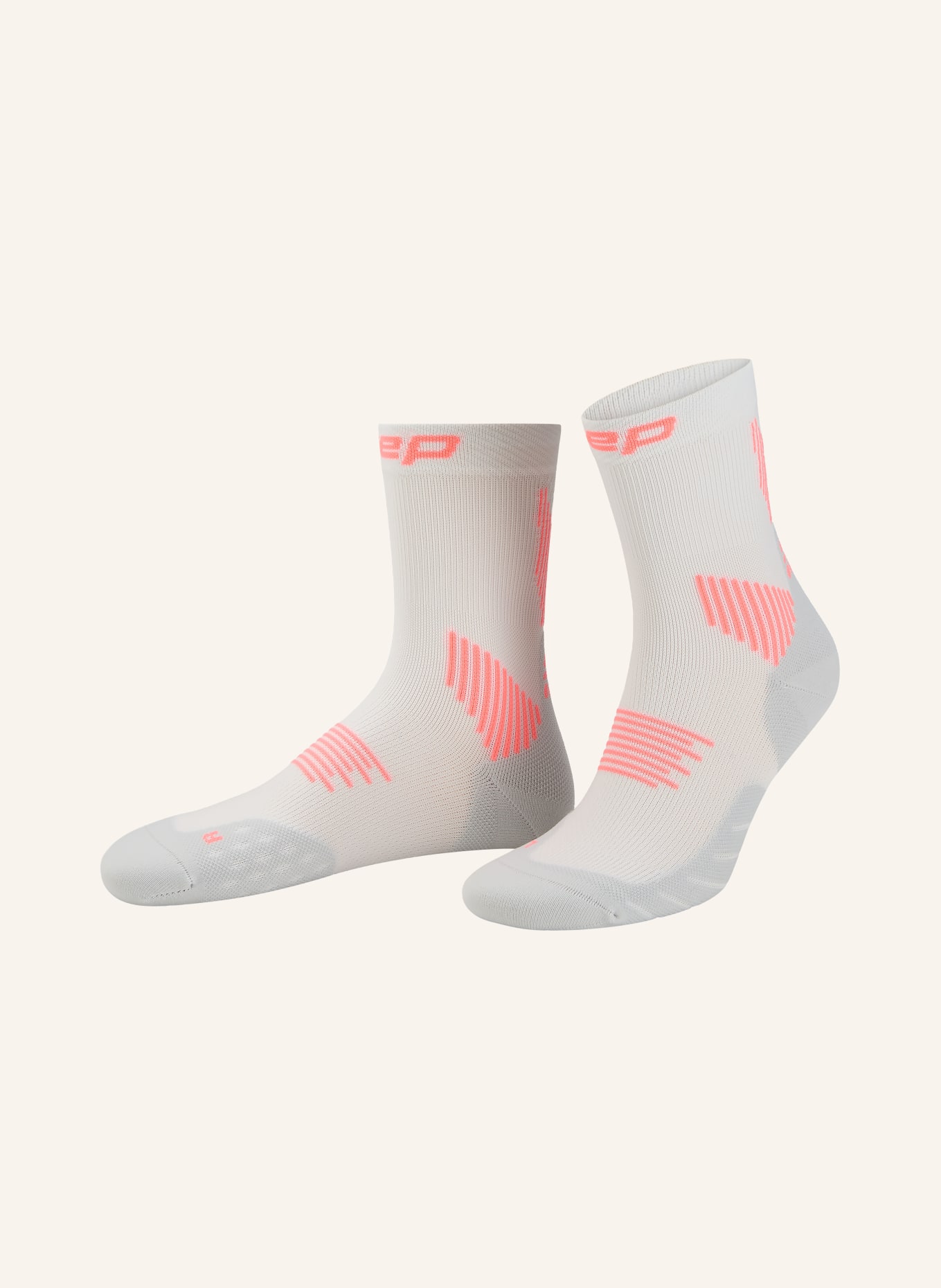 cep Běžecké ponožky CORE RUN COMPRESSION MID CUT MID CUSHION: SVĚTLE ŠEDÁ / NEONOVĚ ORANŽOVÁ