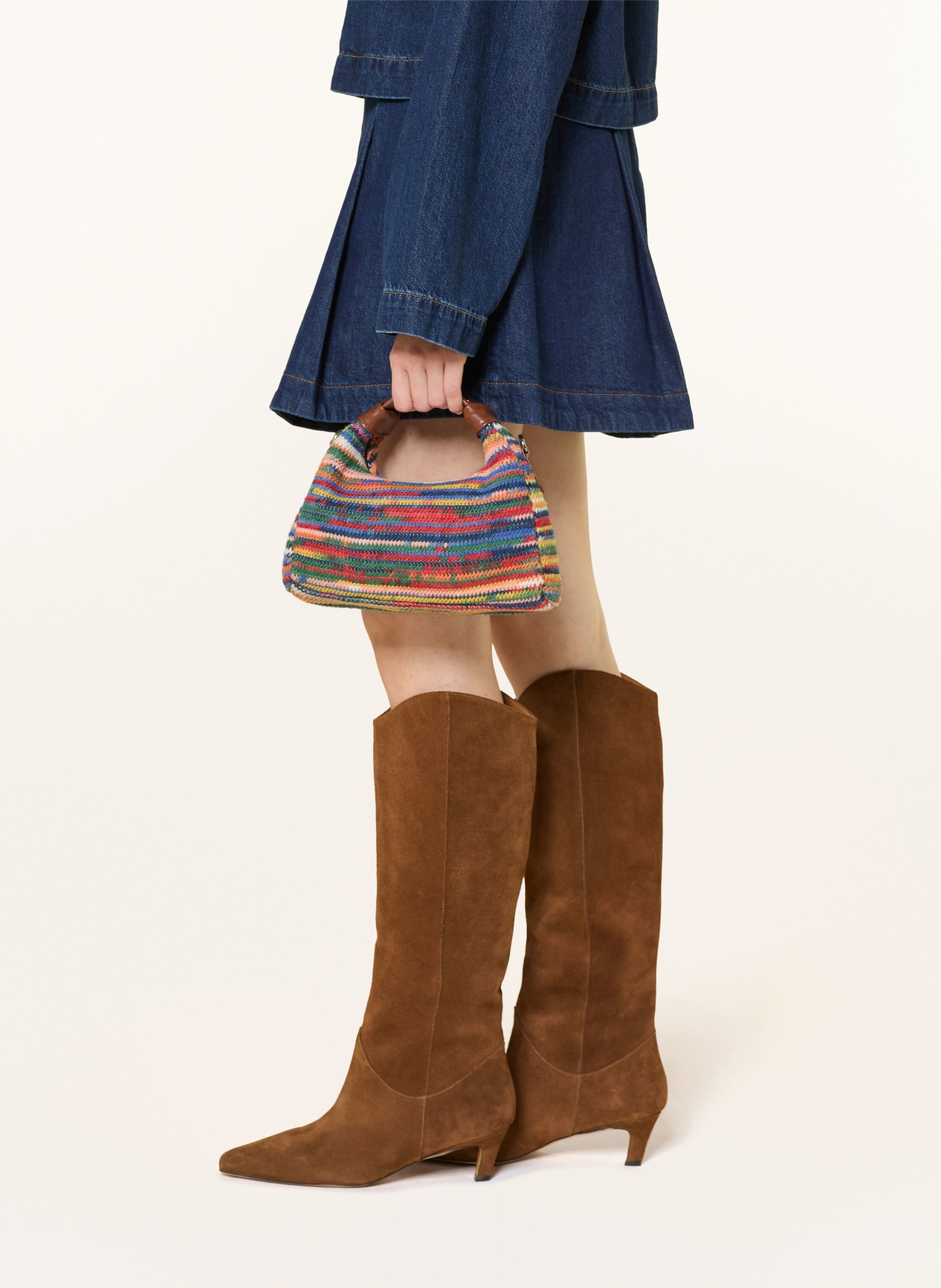 NÚNOO Schoudertas MINI DANDY SMALL met studs: BRUIN / ROOD / BLAUW