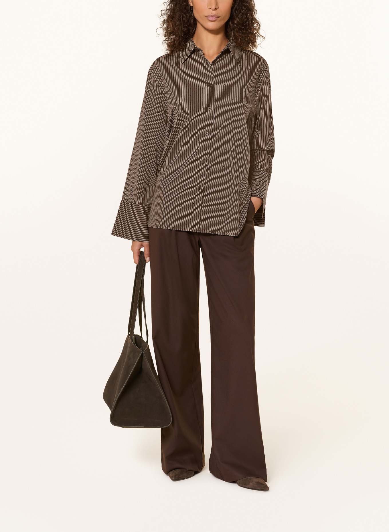 NEO NOIR Hemdbluse DITA mit Schmucksteinen: DUNKELBRAUN / BEIGE / SCHWARZ