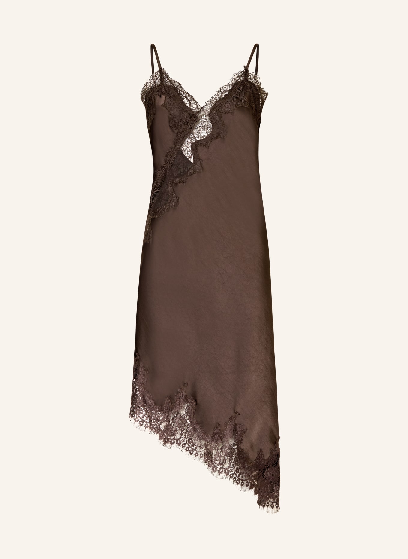 NEO NOIR SORELLE satin dress with lace: DARK BROWN