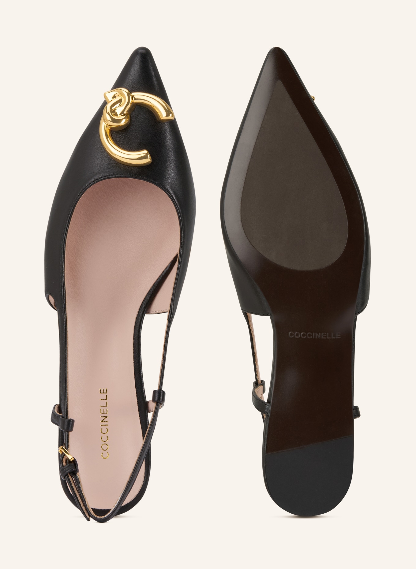 COCCINELLE sling ballerinas: BLACK / GOLD