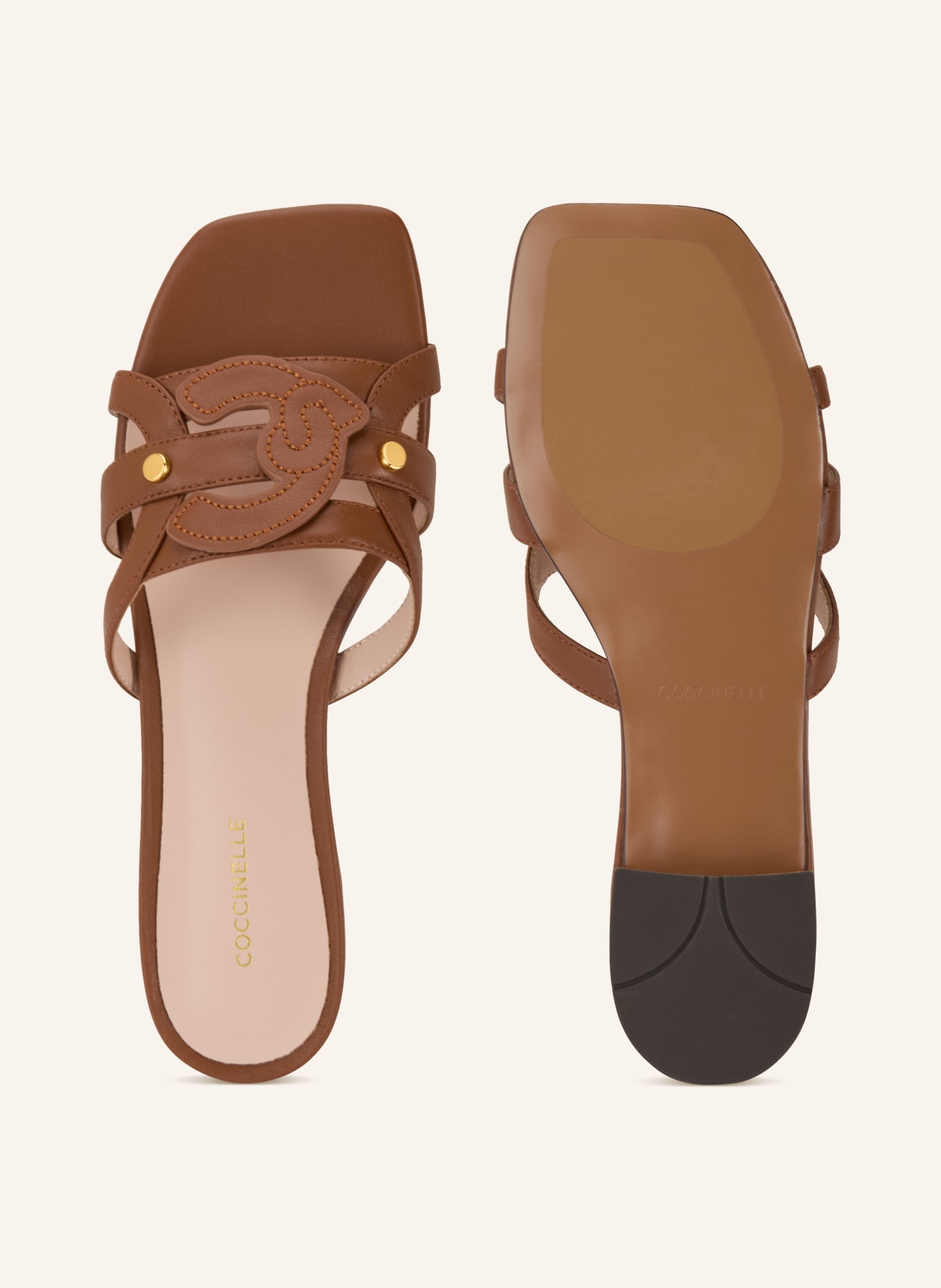 COCCINELLE Mules: COGNAC / GOLD