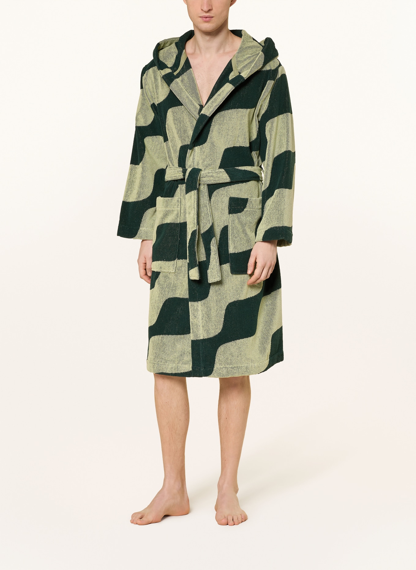 marimekko Unisex-Bademantel TAIFUUNI mit Kapuze: HELLGRÜN / DUNKELGRÜN