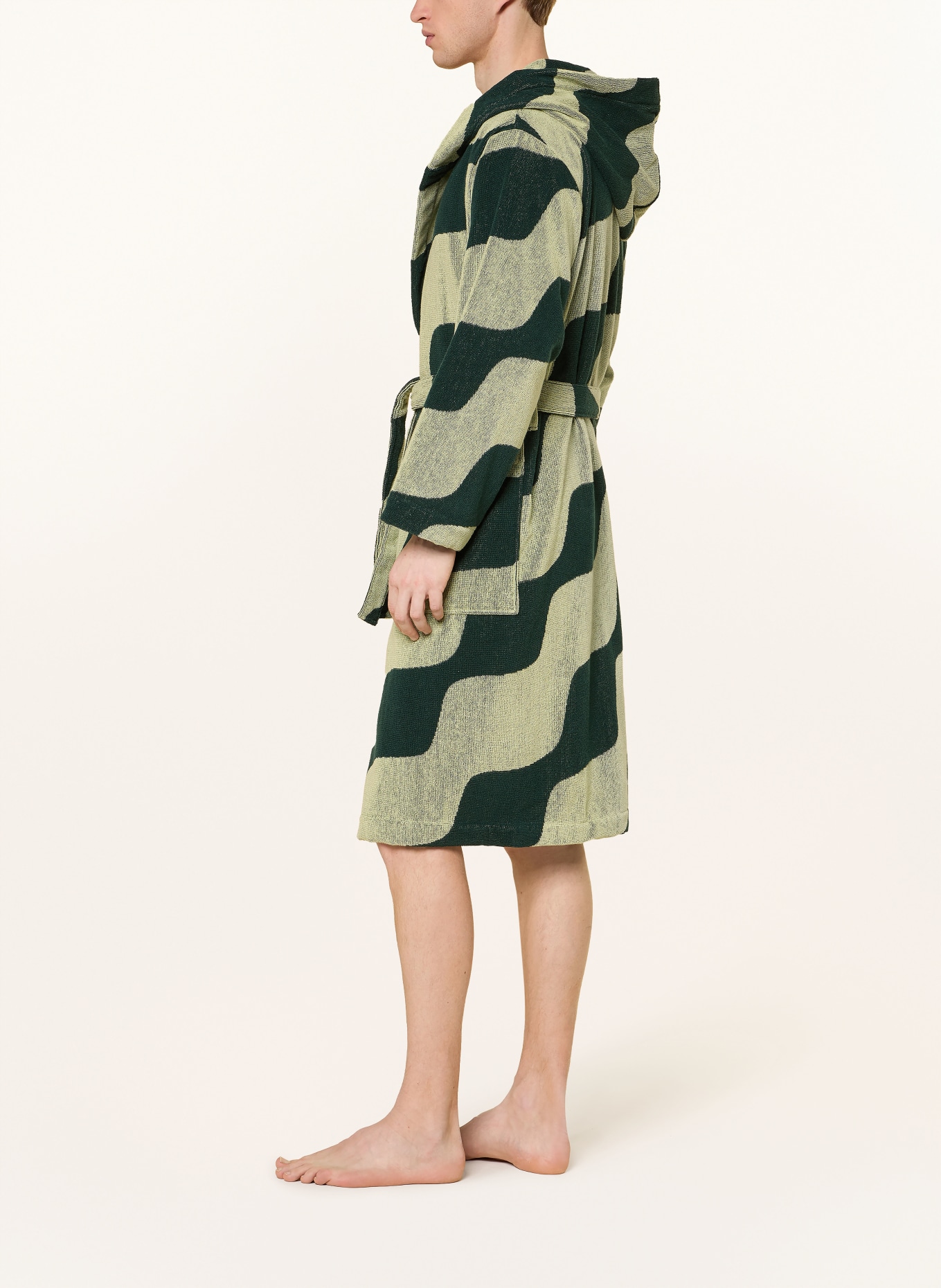marimekko Unisex-Bademantel TAIFUUNI mit Kapuze: HELLGRÜN / DUNKELGRÜN