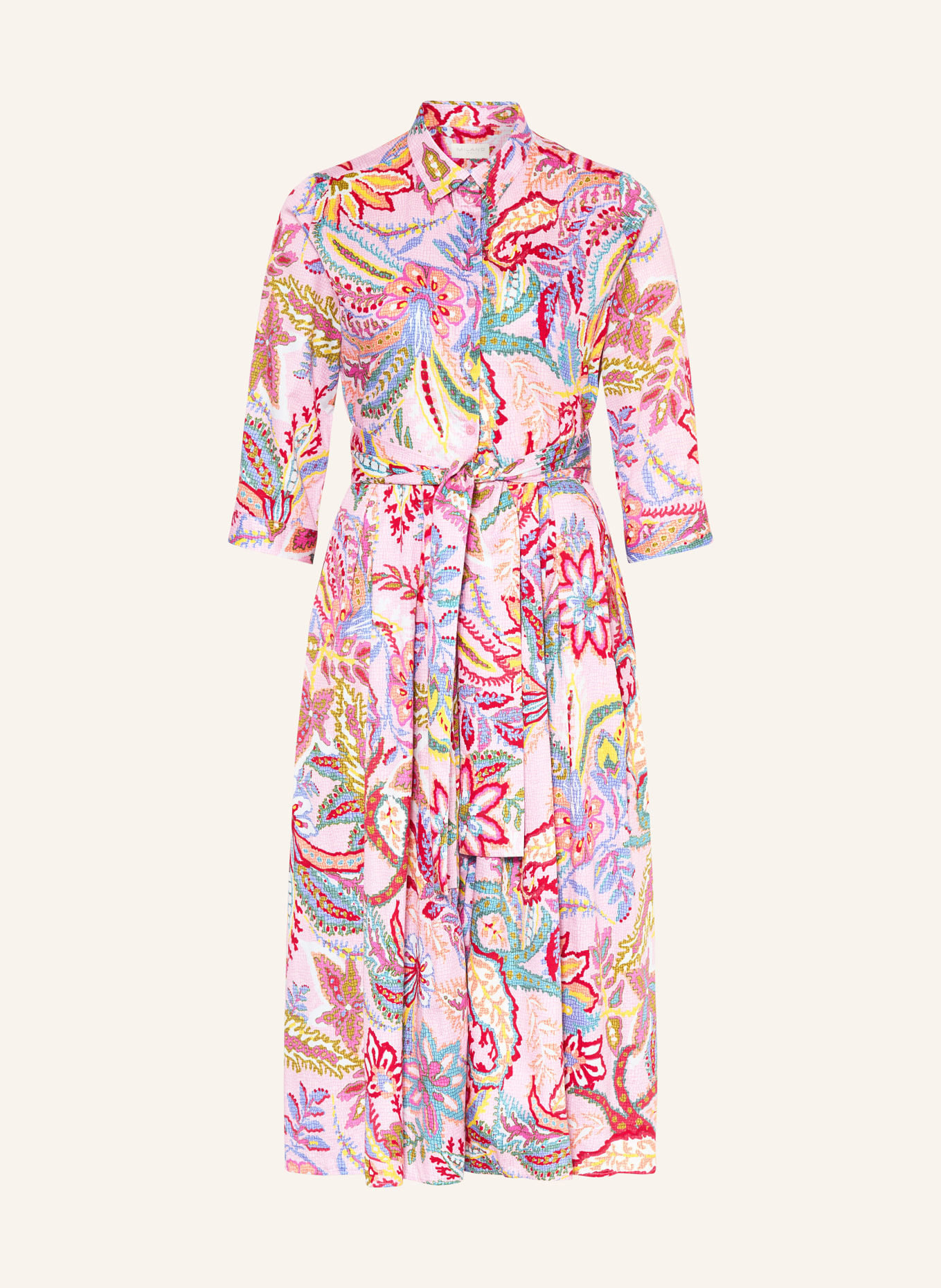 MILANO ITALY Hemdblusenkleid mit 3/4-Arm: ROSA / DUNKELROT / GELB