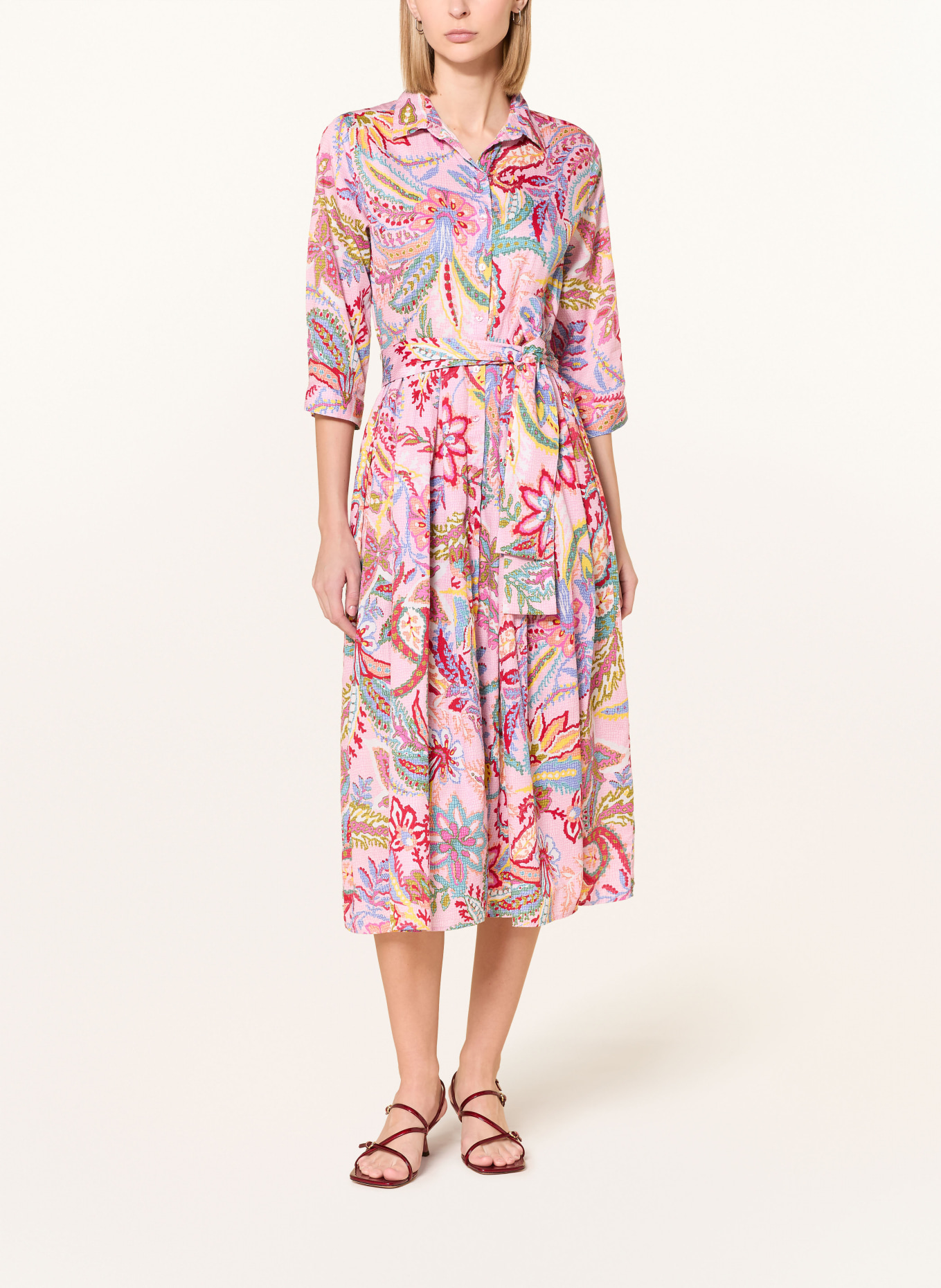 MILANO ITALY Hemdblusenkleid mit 3/4-Arm: ROSA / DUNKELROT / GELB