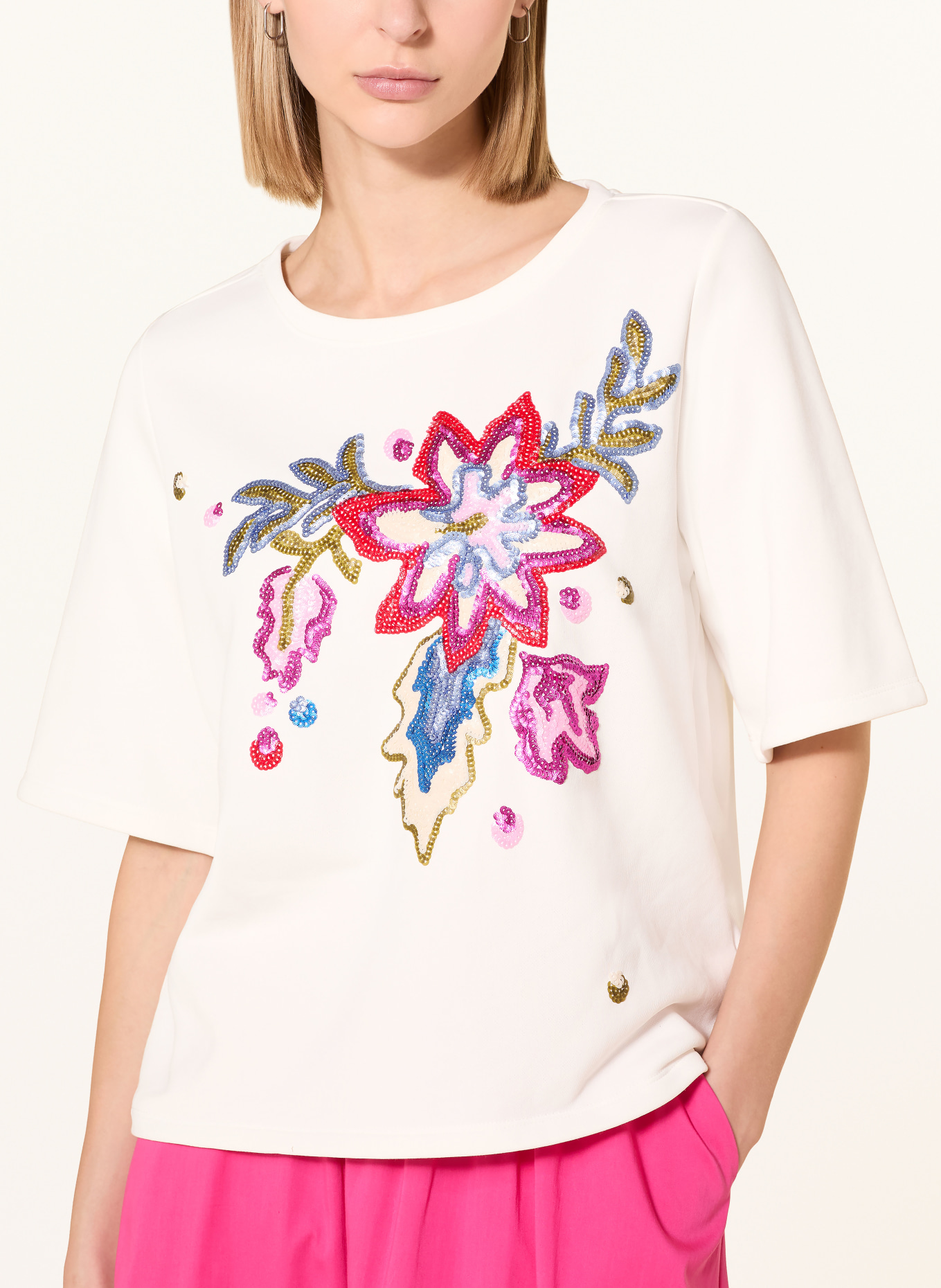 MILANO ITALY Sweatshirt mit Pailletten: ECRU / LILA / BLAU