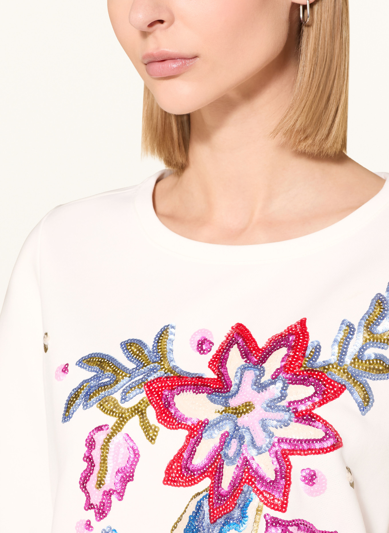 MILANO ITALY Sweatshirt mit Pailletten: ECRU / LILA / BLAU