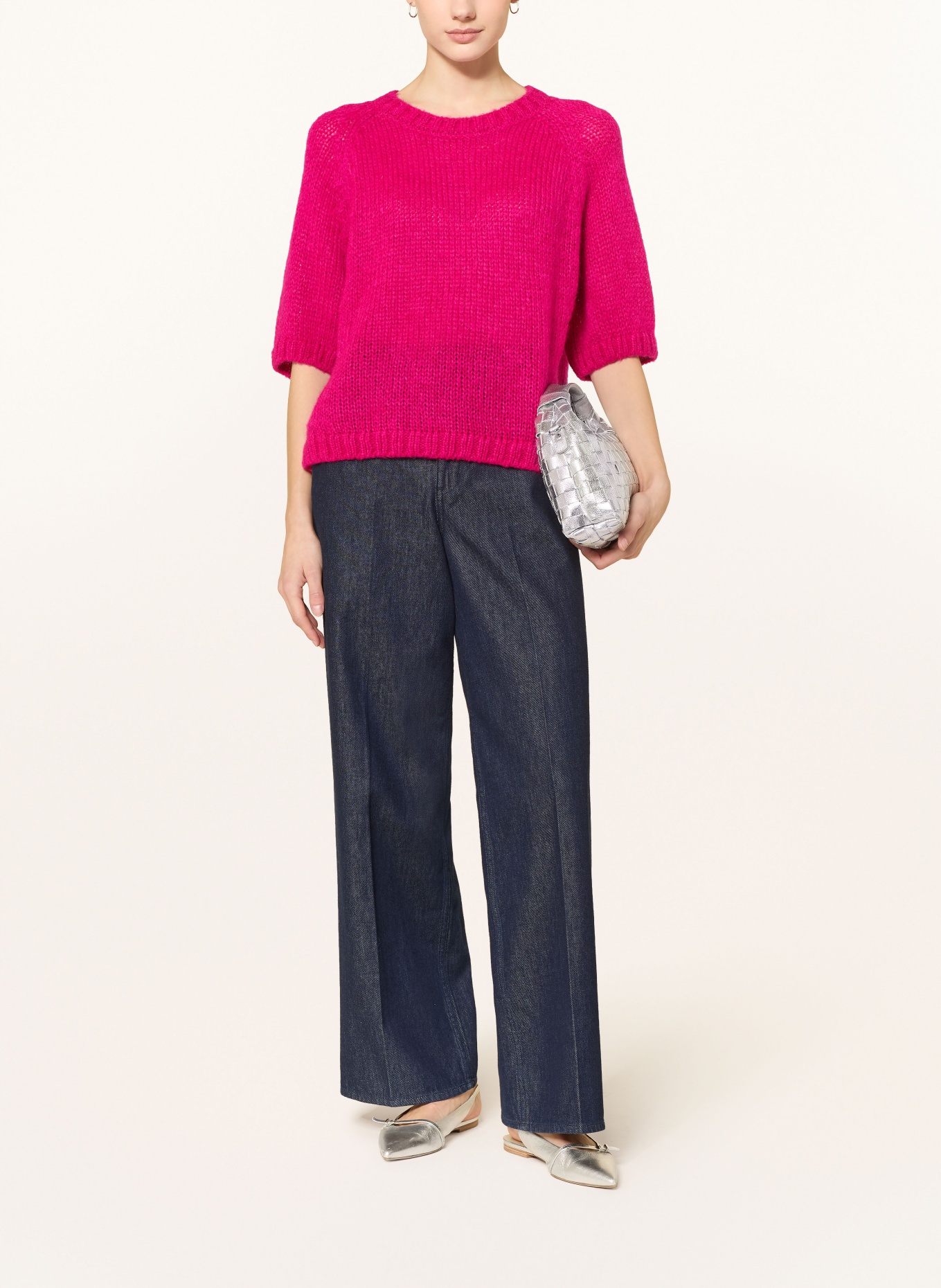 MILANO ITALY Svetr s mohérem a 3/4 rukávy: FUCHSIOVÁ