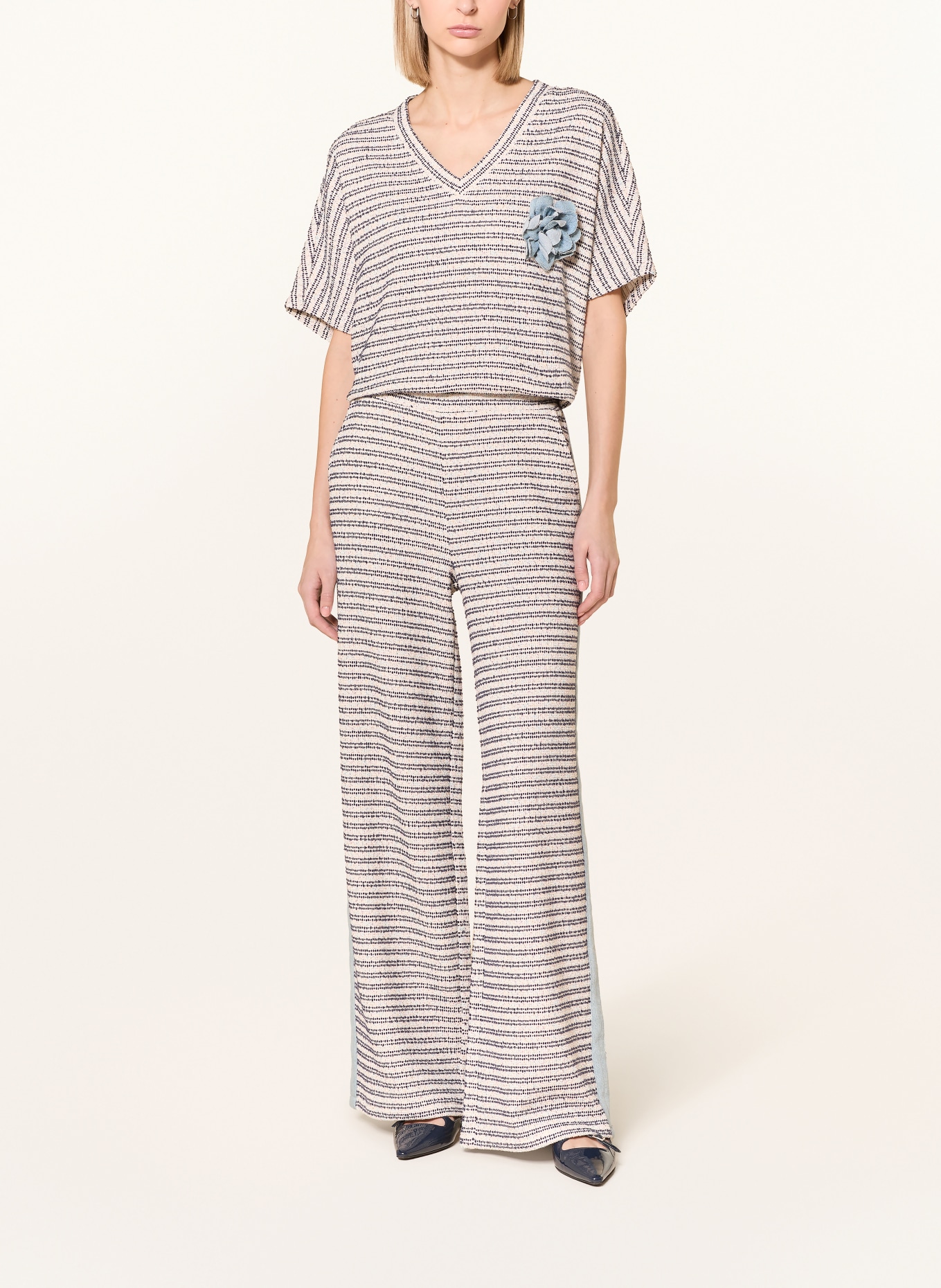 MILANO ITALY kalhoty Marlene: TMAVĚ MODRÁ / REŽNÁ / KRÉMOVÁ