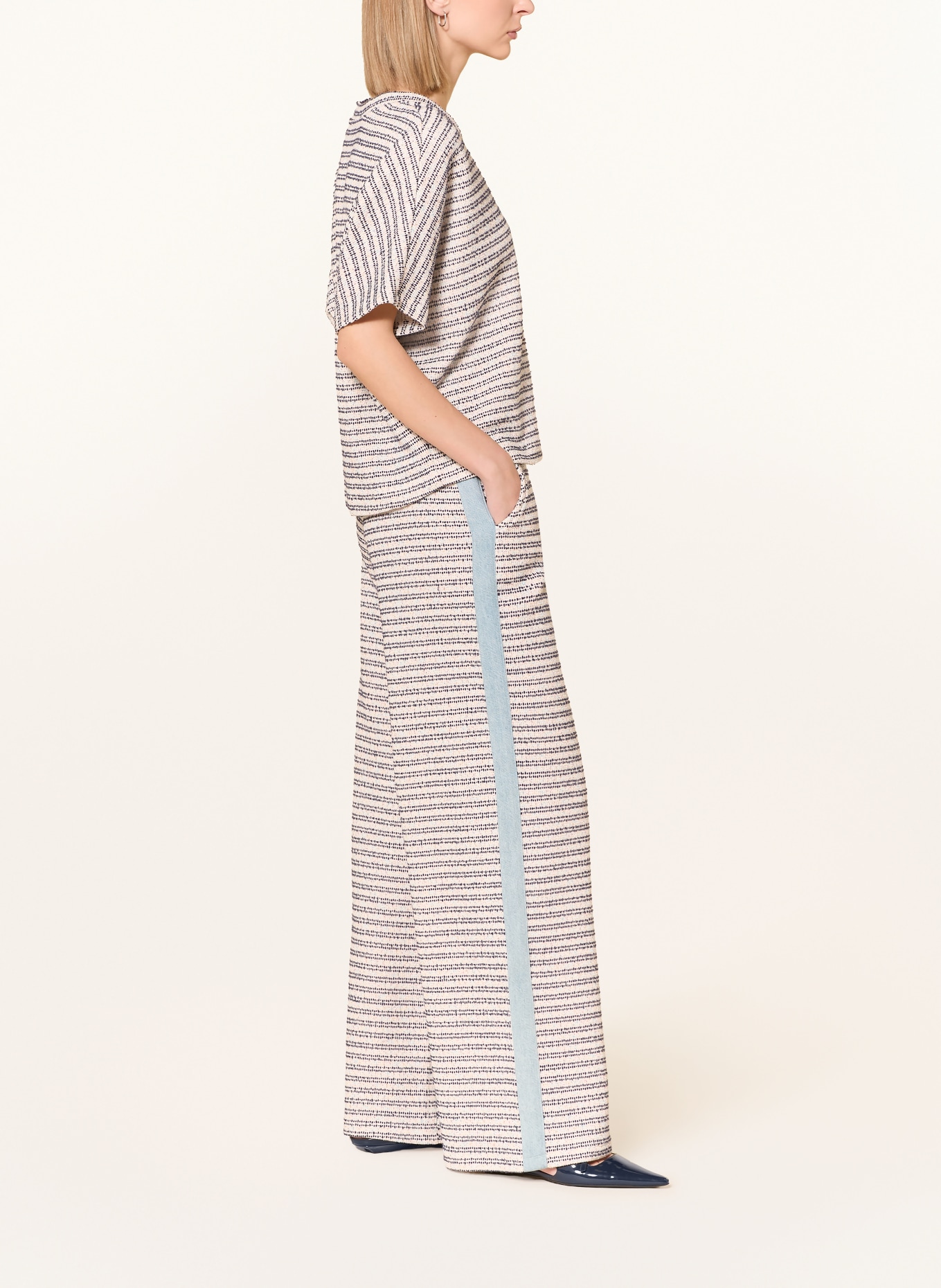 MILANO ITALY kalhoty Marlene: TMAVĚ MODRÁ / REŽNÁ / KRÉMOVÁ