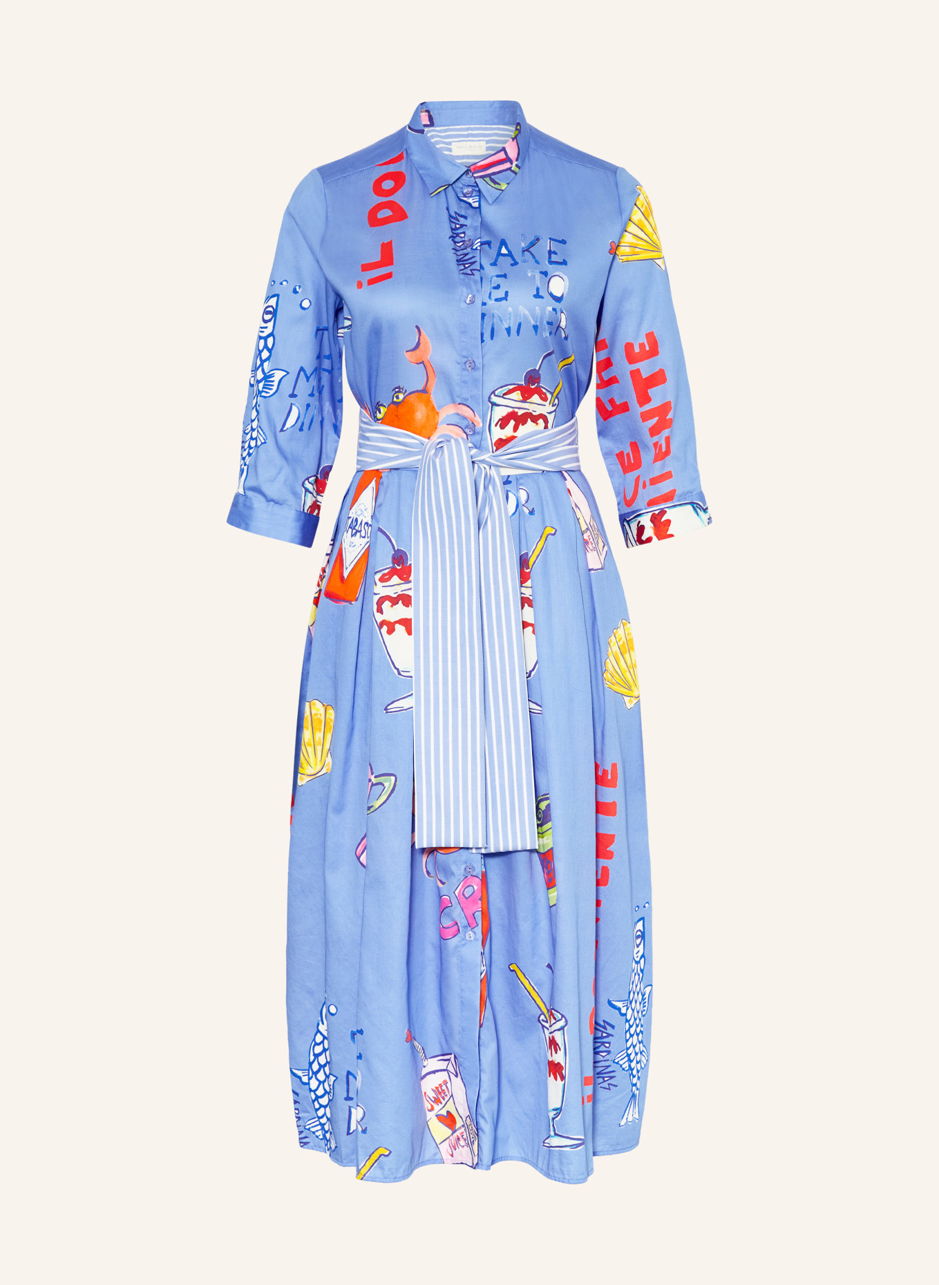 MILANO ITALY Košilové šaty s 3/4 rukávem: MODRÁ / ČERVENÁ / ORANŽOVÁ