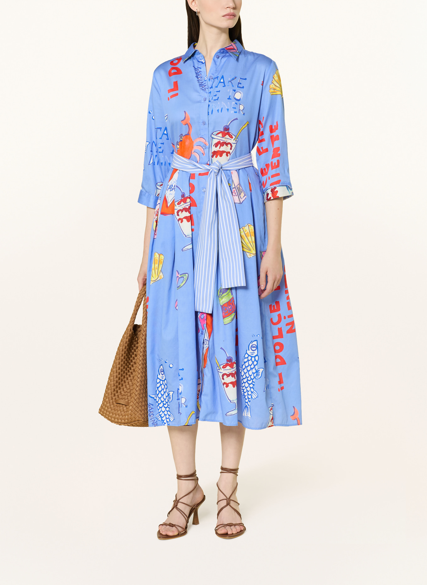 MILANO ITALY Košilové šaty s 3/4 rukávem: MODRÁ / ČERVENÁ / ORANŽOVÁ