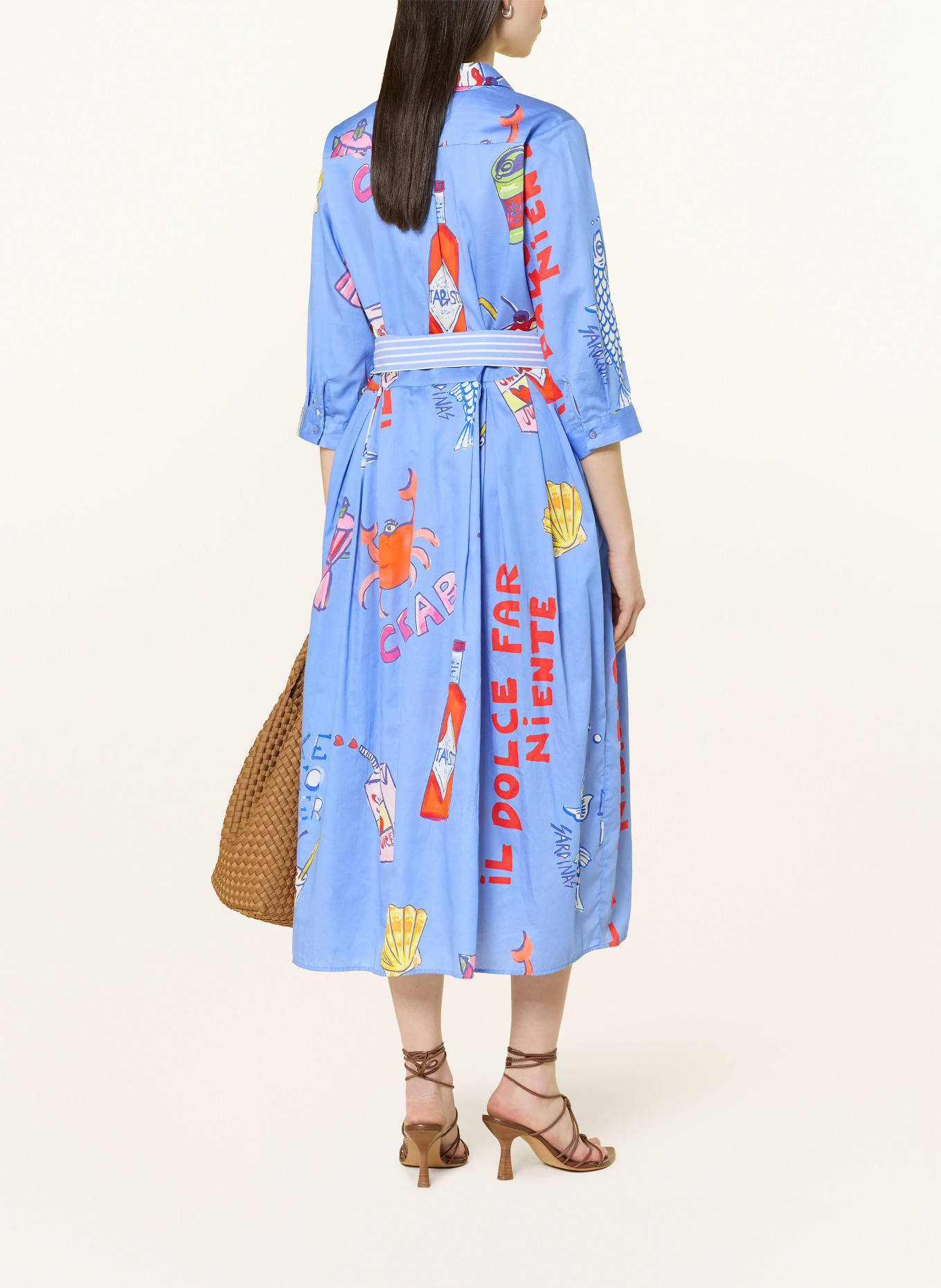 MILANO ITALY Košilové šaty s 3/4 rukávem: MODRÁ / ČERVENÁ / ORANŽOVÁ