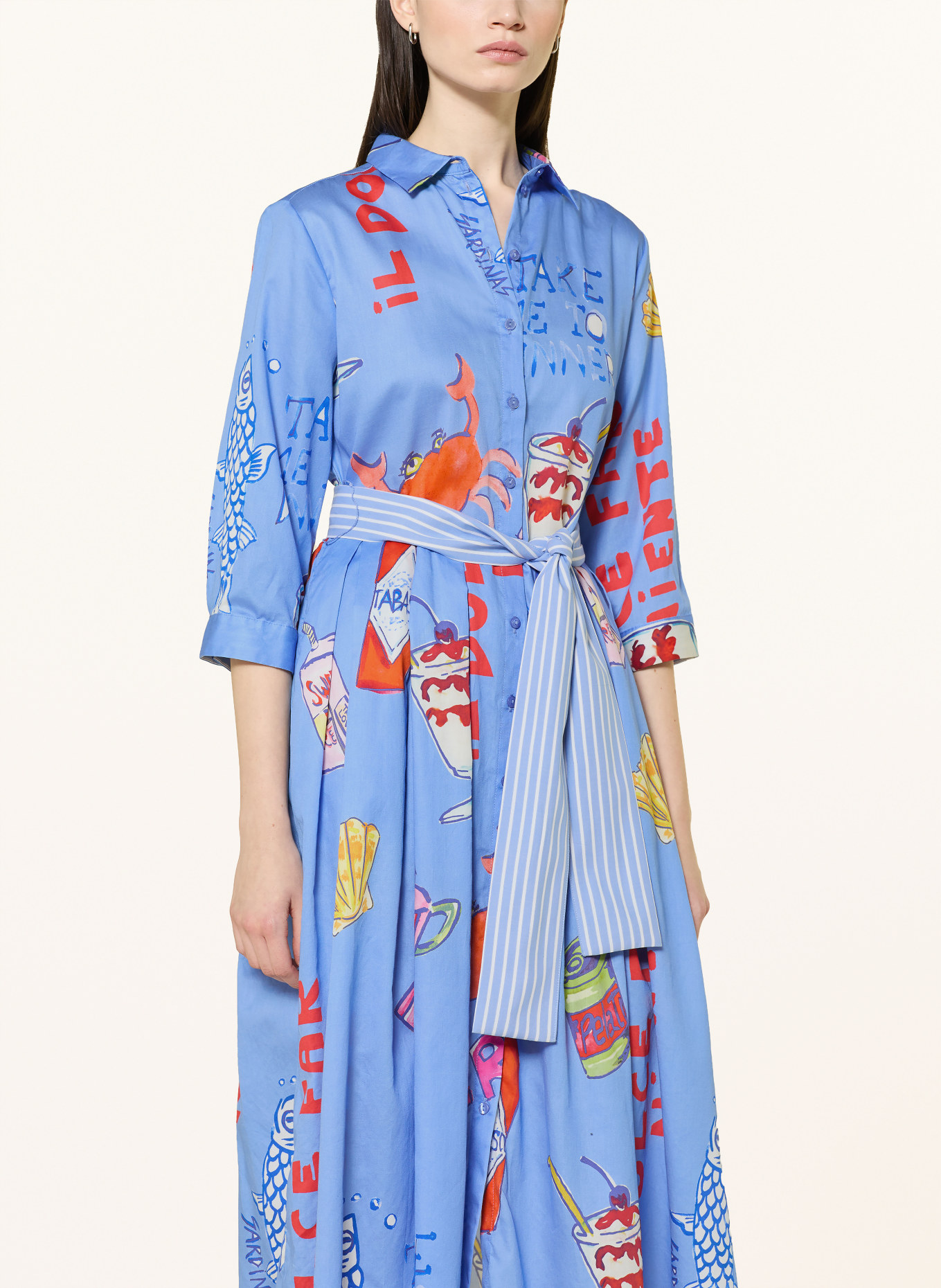 MILANO ITALY Košilové šaty s 3/4 rukávem: MODRÁ / ČERVENÁ / ORANŽOVÁ