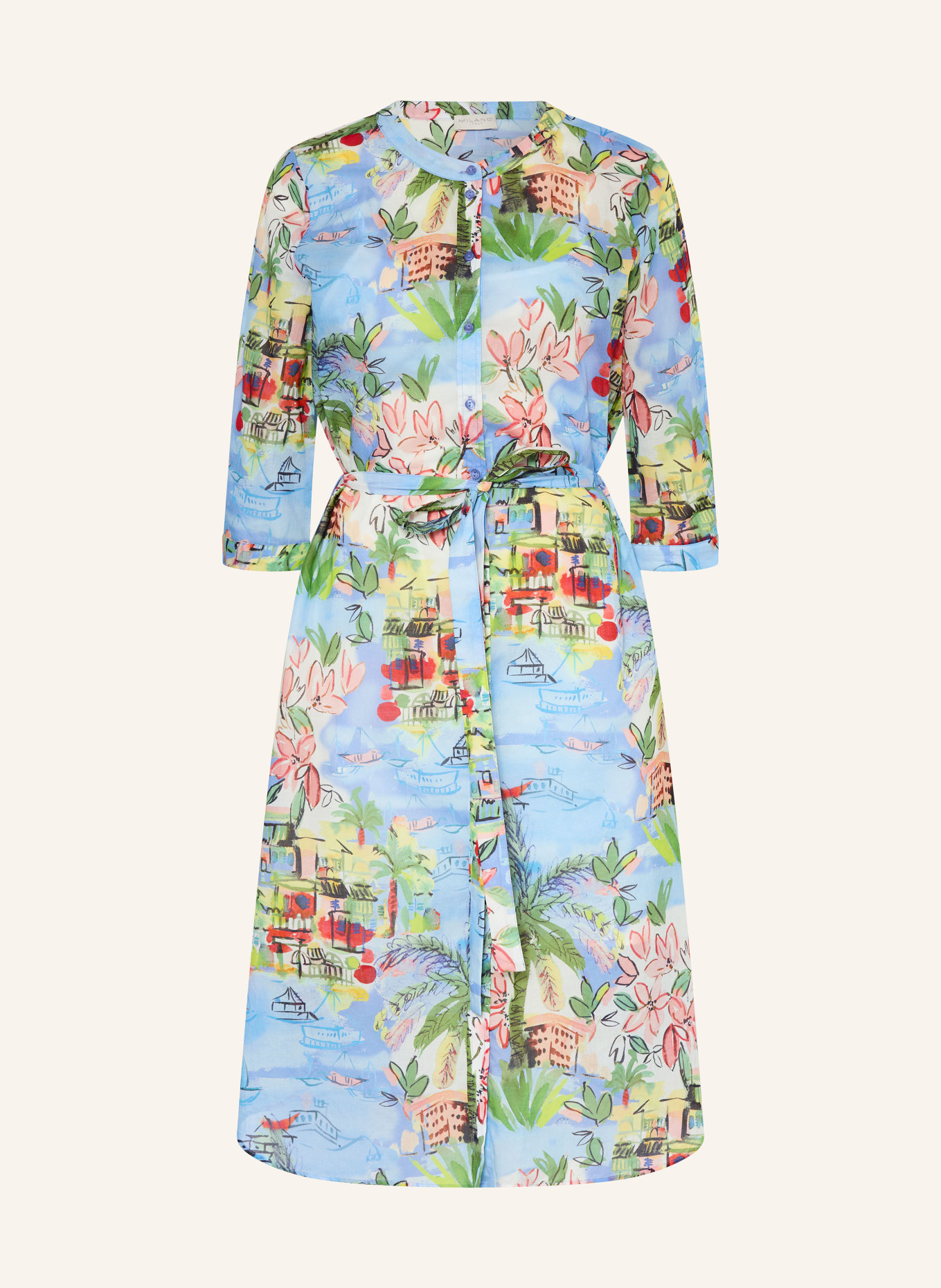 MILANO ITALY Šaty s 3/4 rukávem: TMAVĚ MODRÁ / ČERVENÁ / ZELENÁ