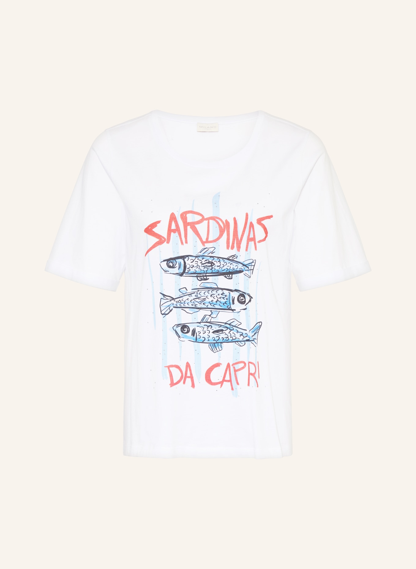 MILANO ITALY Koszulka z kamieniami ozdobnymi: BIAŁY / CZERWONY / NIEBIESKI