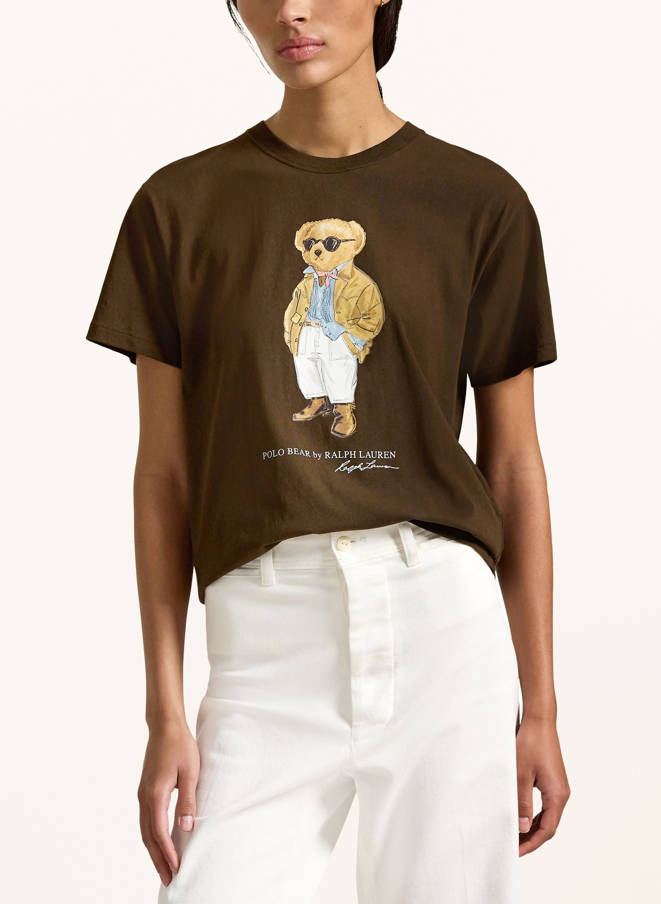 POLO RALPH LAUREN tričko: TMAVĚ HNĚDÁ / VELBLOUDÍ / KRÉMOVÁ