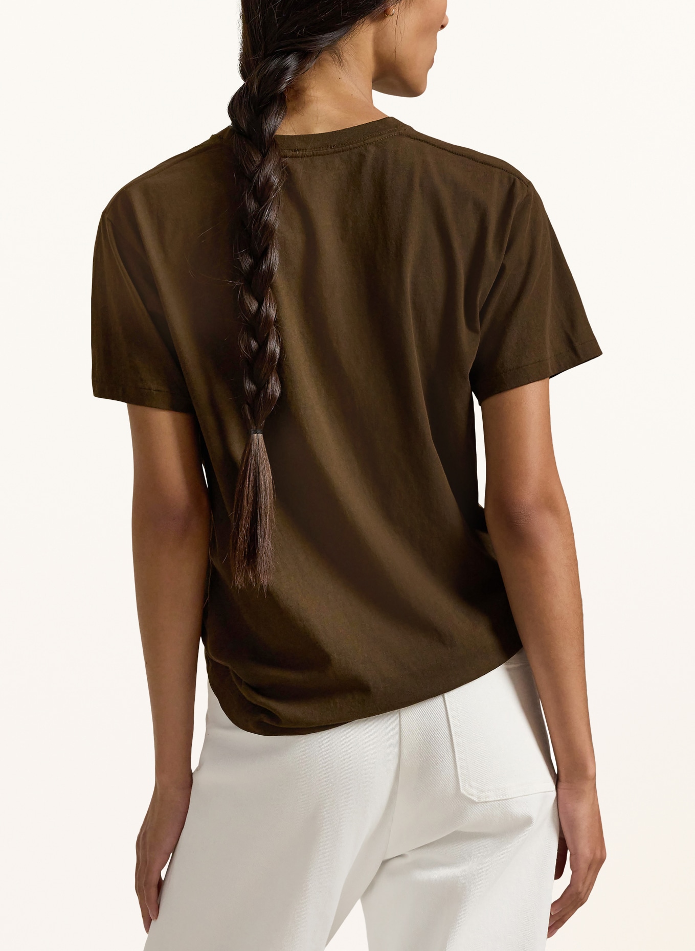 POLO RALPH LAUREN tričko: TMAVĚ HNĚDÁ / VELBLOUDÍ / KRÉMOVÁ