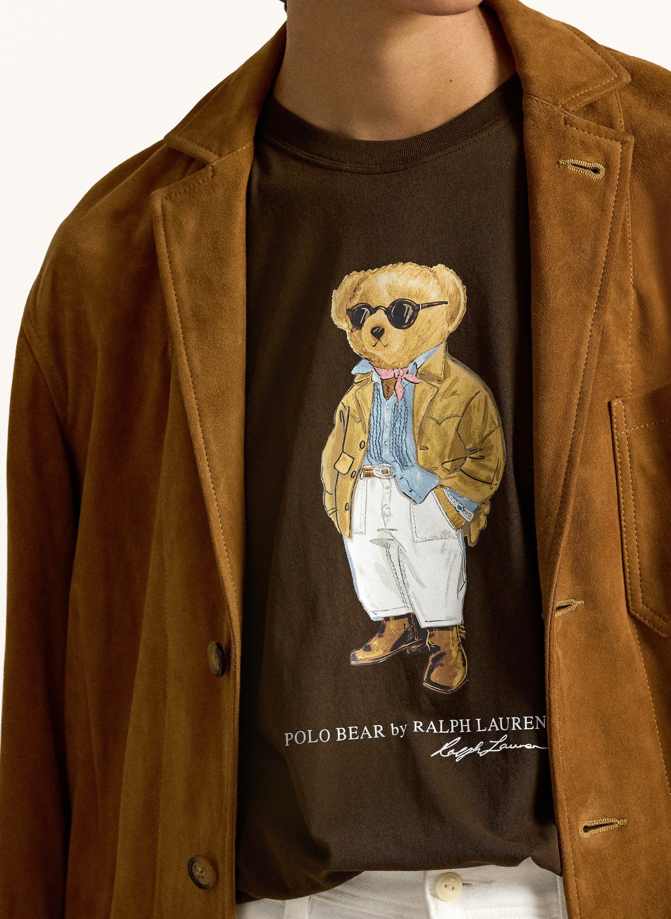 POLO RALPH LAUREN tričko: TMAVĚ HNĚDÁ / VELBLOUDÍ / KRÉMOVÁ