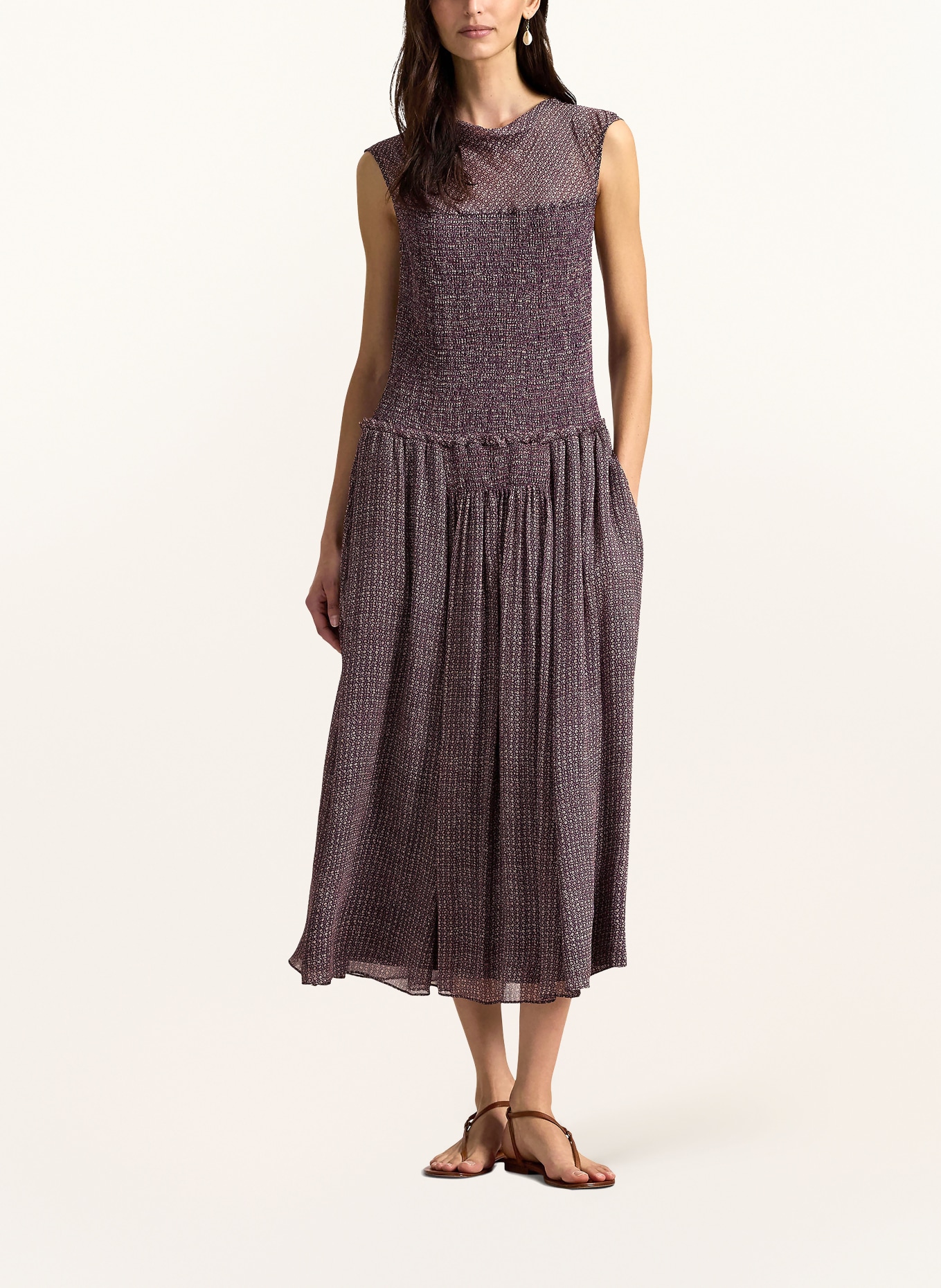 POLO RALPH LAUREN Šaty s volánky: TMAVĚ FIALOVÁ / SVĚTLE HNĚDÁ