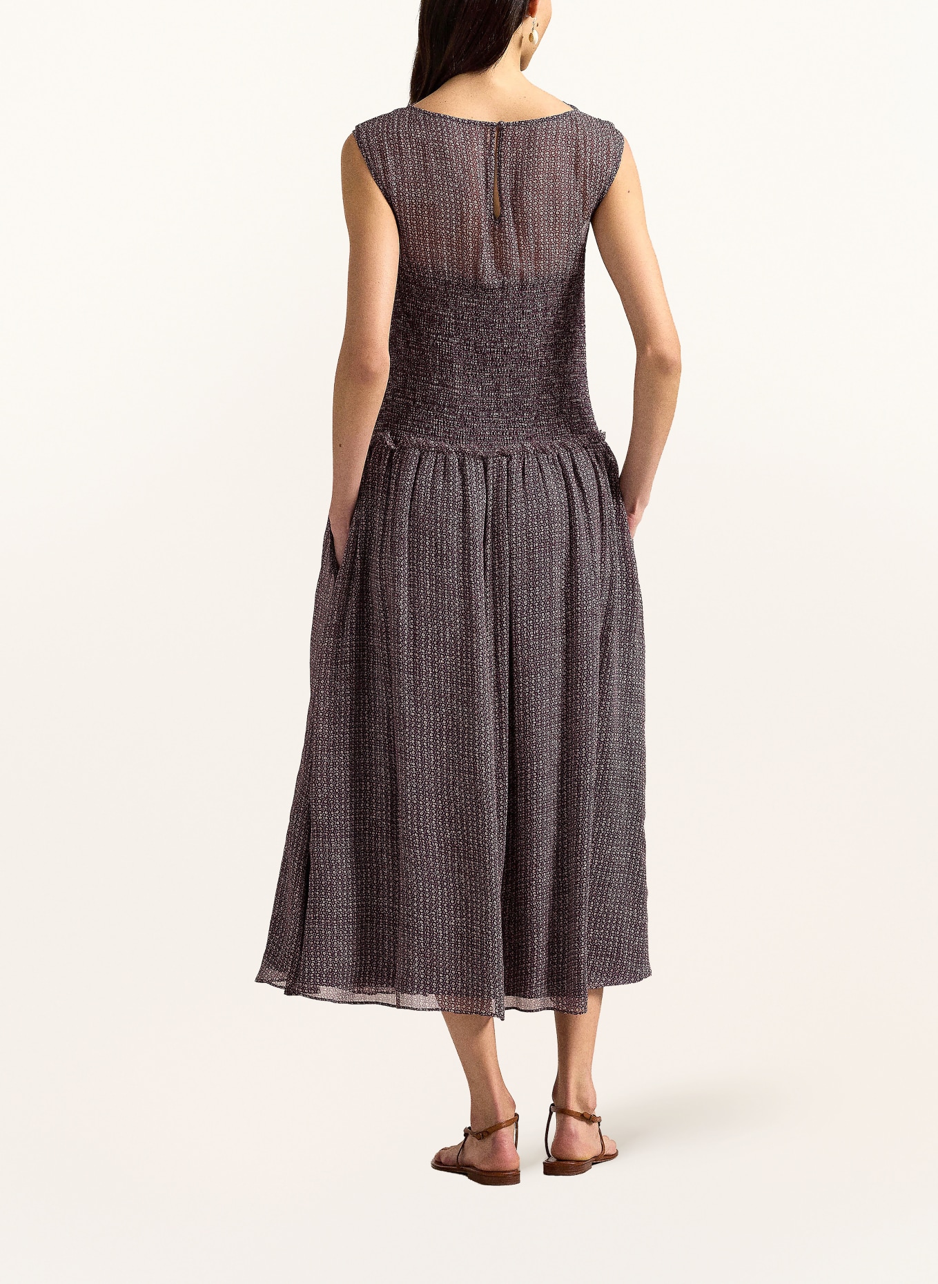 POLO RALPH LAUREN Kleid mit Rüschen: DUNKELLILA / HELLBRAUN