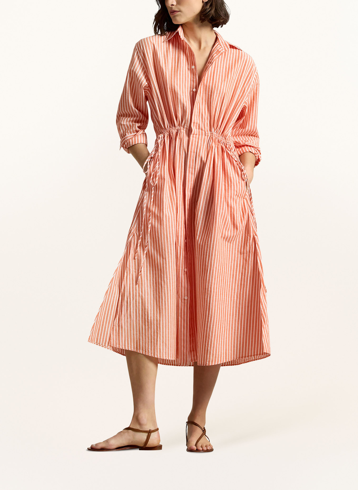POLO RALPH LAUREN Hemdblusenkleid: ORANGE / WEISS